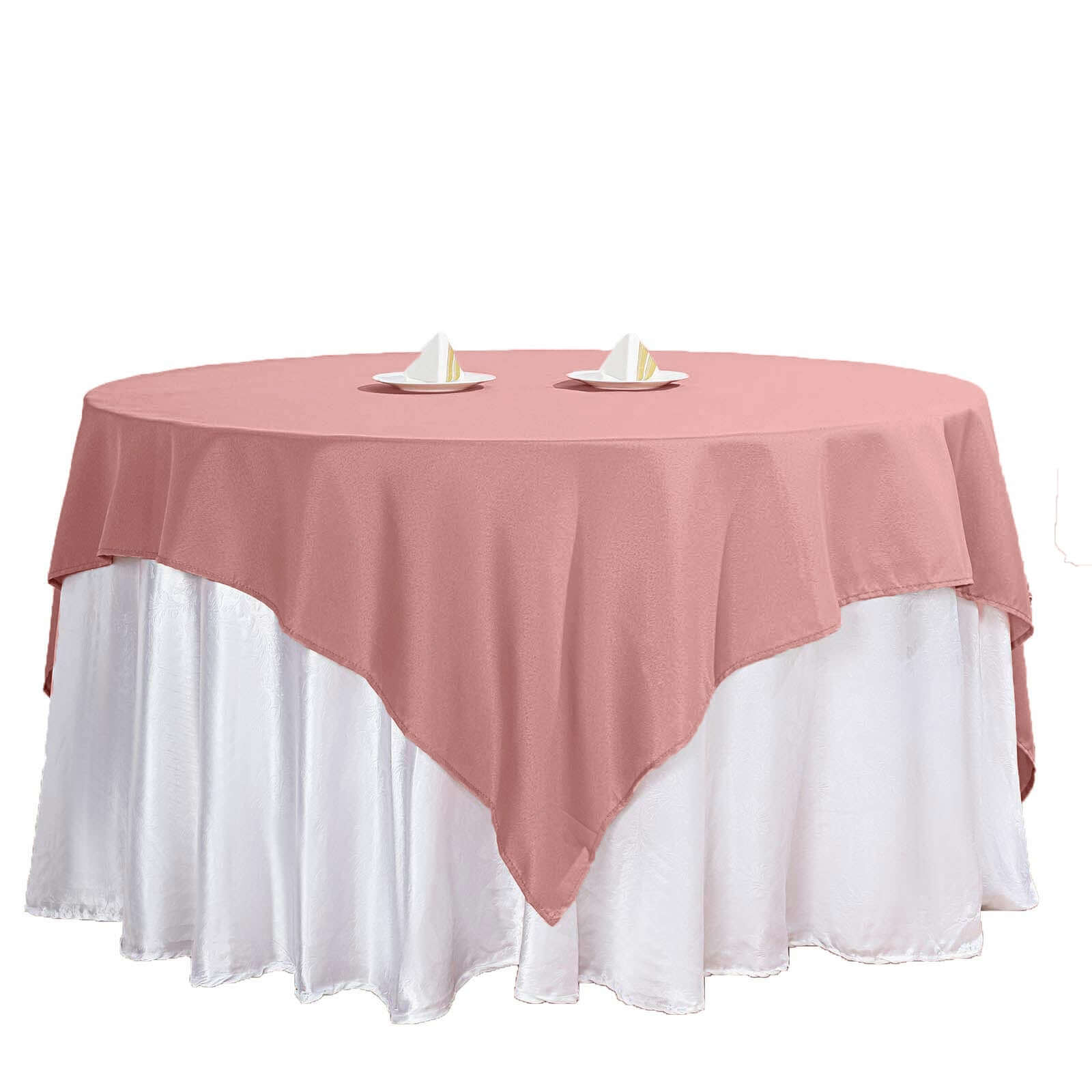 Premium Dusty Rose Polyester 70x70 Square Table Overlay - Wrinkle-Free & Durable Table Cover
