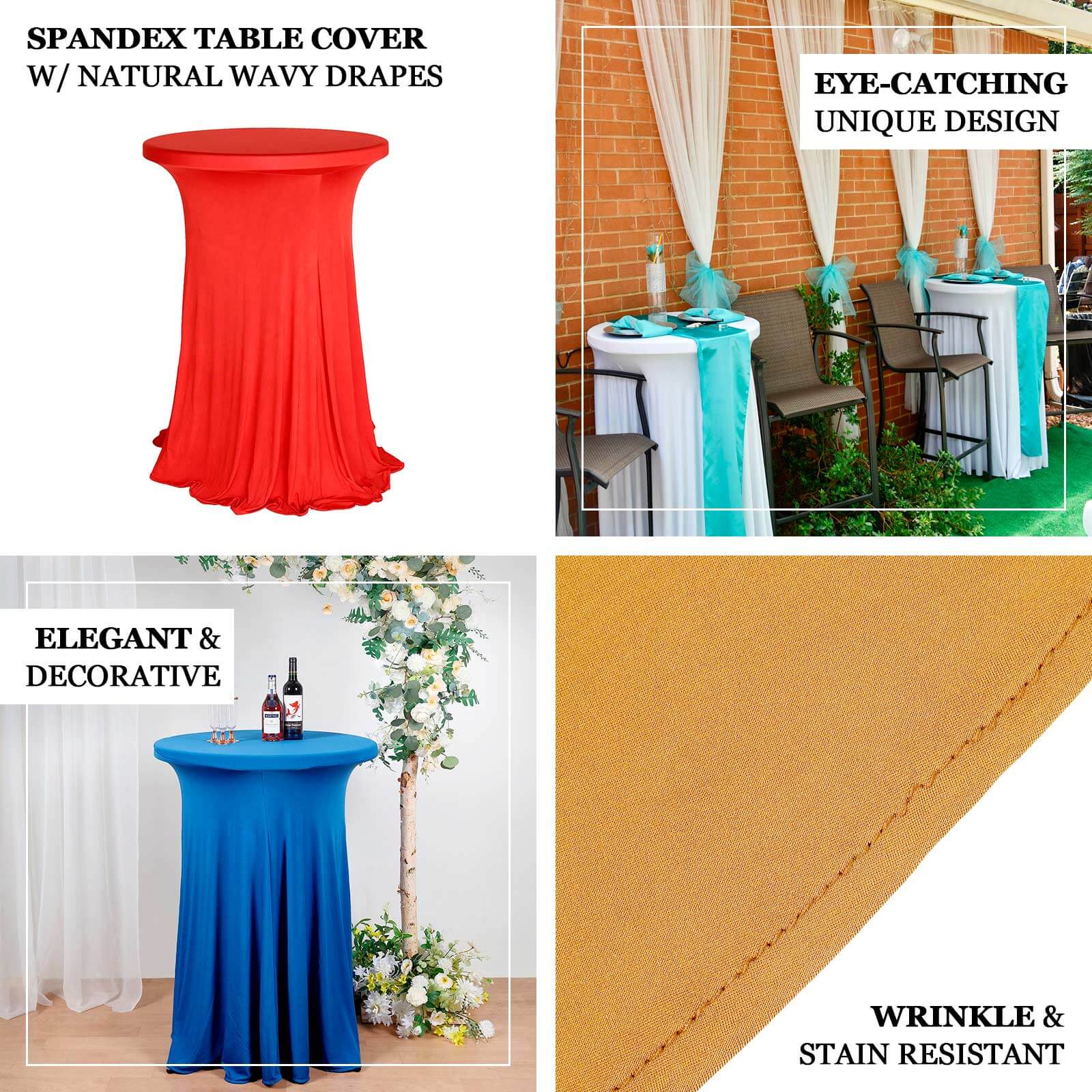 Hot Deal! Red Heavy Duty Spandex Wavy Cocktail Table Cover