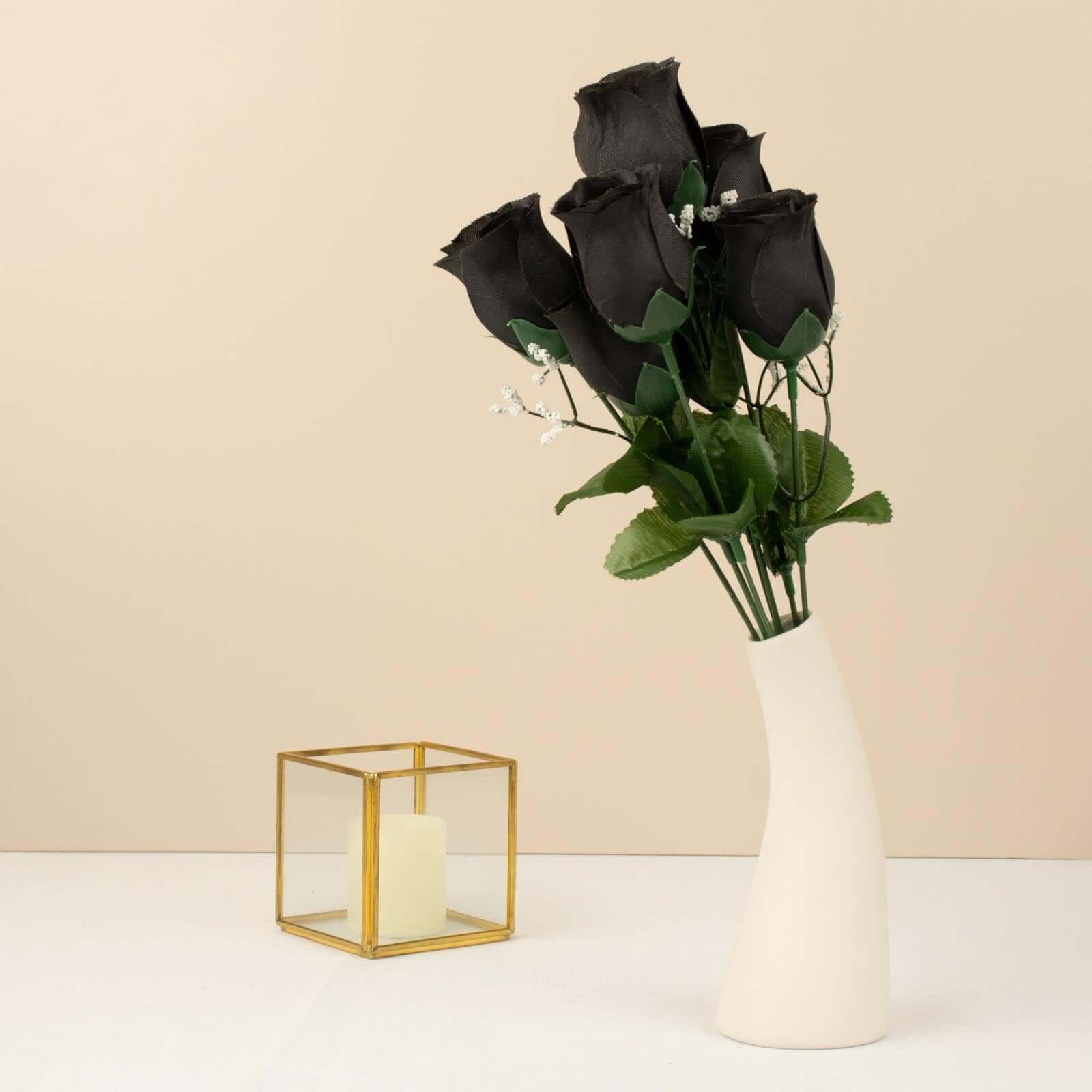 Premium Artificial Black Silk Rose Bud Bouquets - 12 Bushes for Stunning Decor
