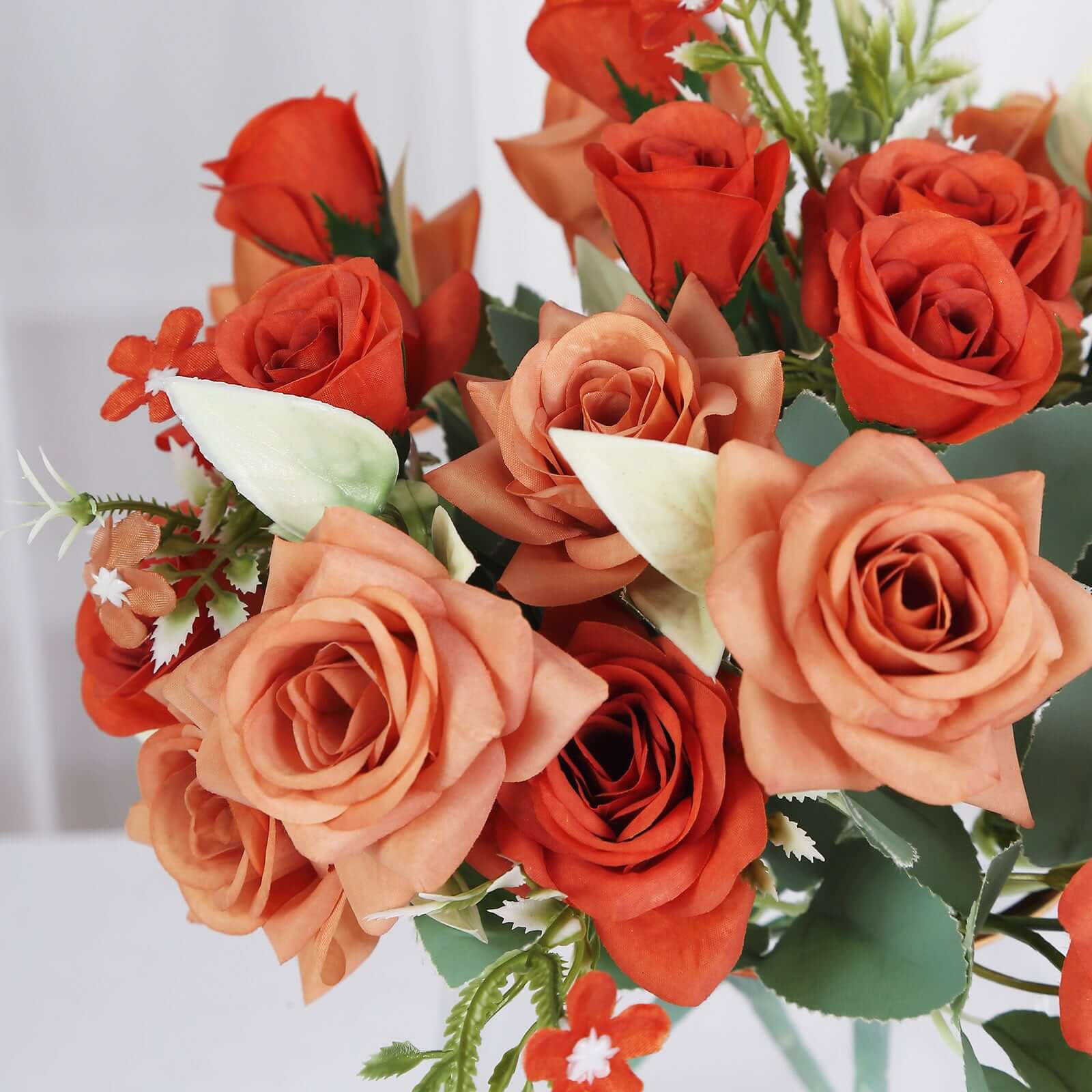 12-Inch Terracotta (Rust) Artificial Silk Rose Flower Bouquet with 4 Bushes for Decor