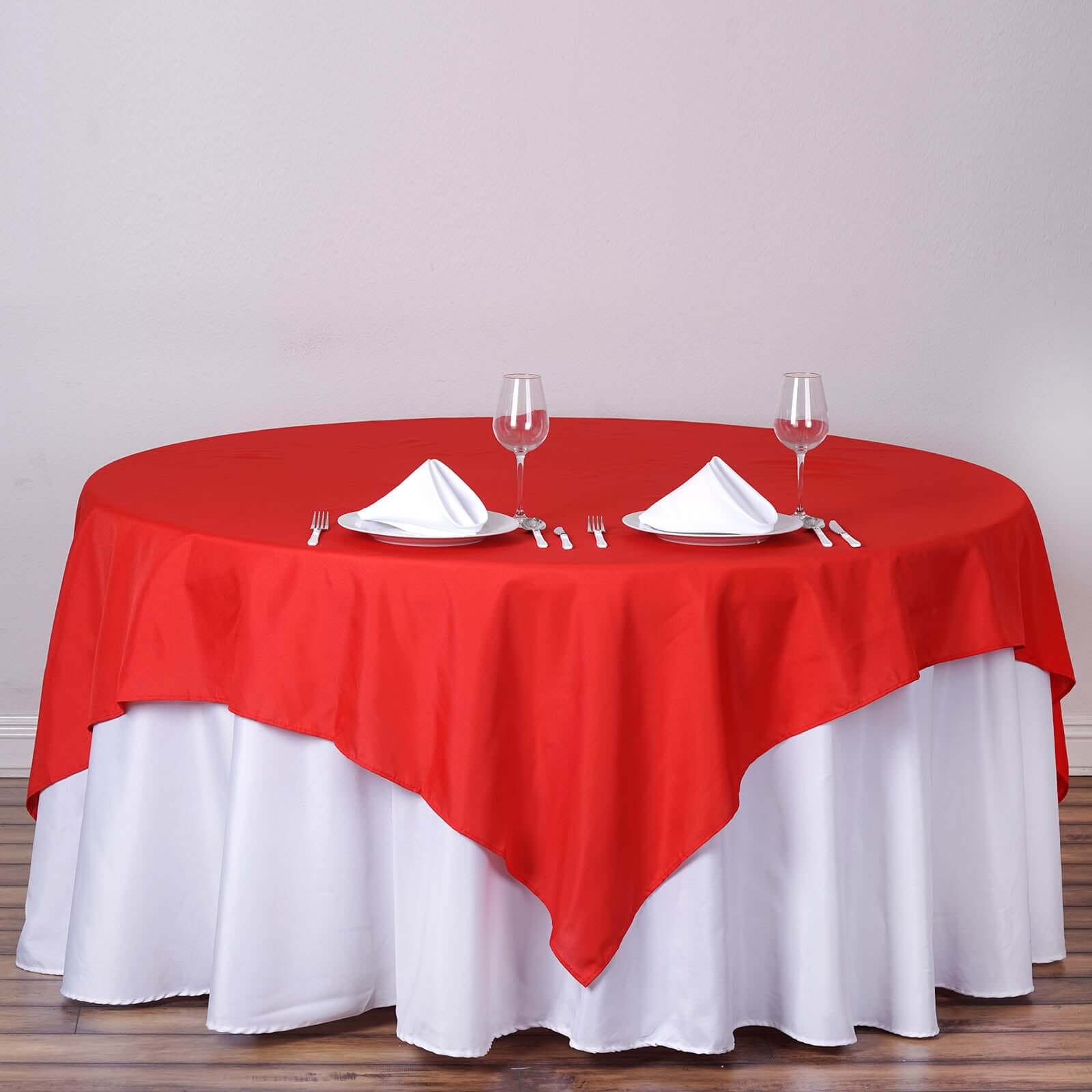 Hot Deal! Red Polyester 70x70 Square Table Overlay - Wrinkle-Free & Durable Tablecloth