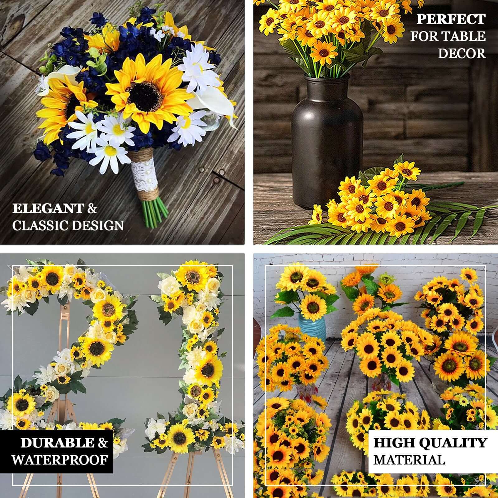 70 Yellow Artificial Silk Sunflowers in 5 Bushes for Vase Decoration