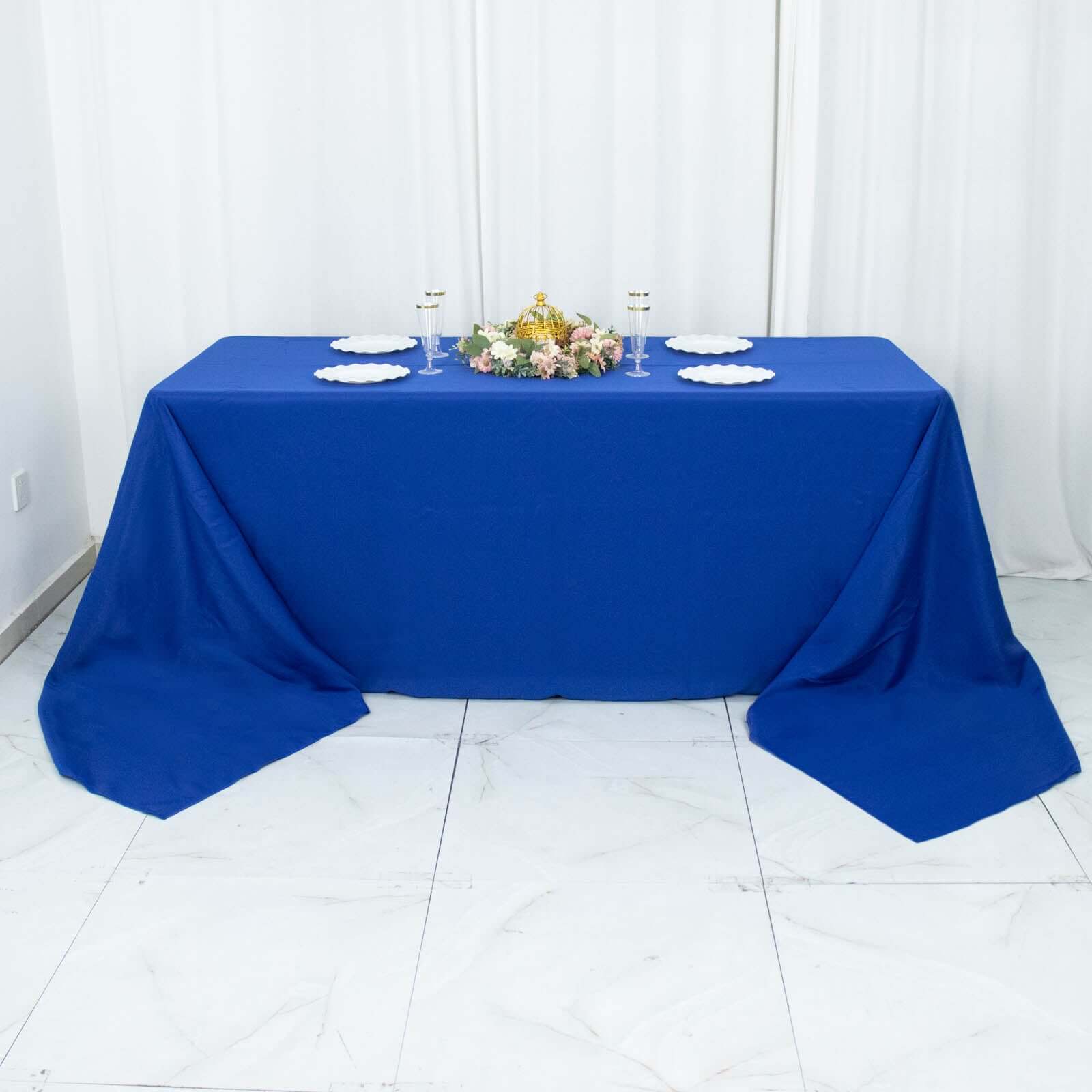 Hot Sale! Seamless 220GSM Stain-Resistant Royal Blue Premium Polyester Rectangle Tablecloth 90x156