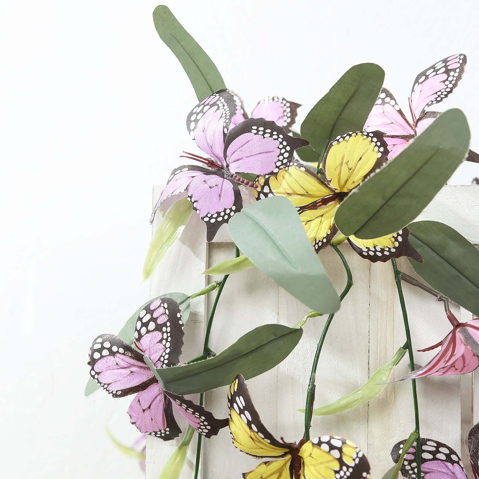 3-Piece Set of 6ft Artificial Butterfly Garland with Willow Greenery and Faux Flowers