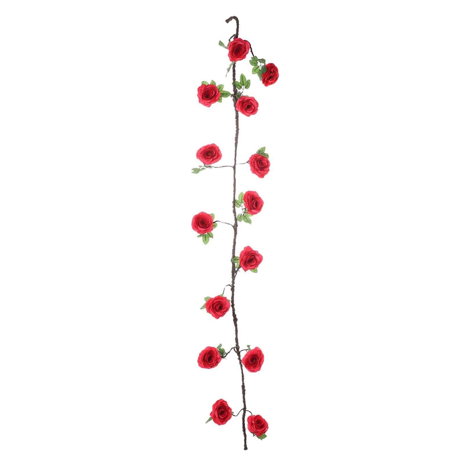 Hot Sale! 6ft Long Red Artificial Silk Rose Hanging Garland, Faux Vine for Decor