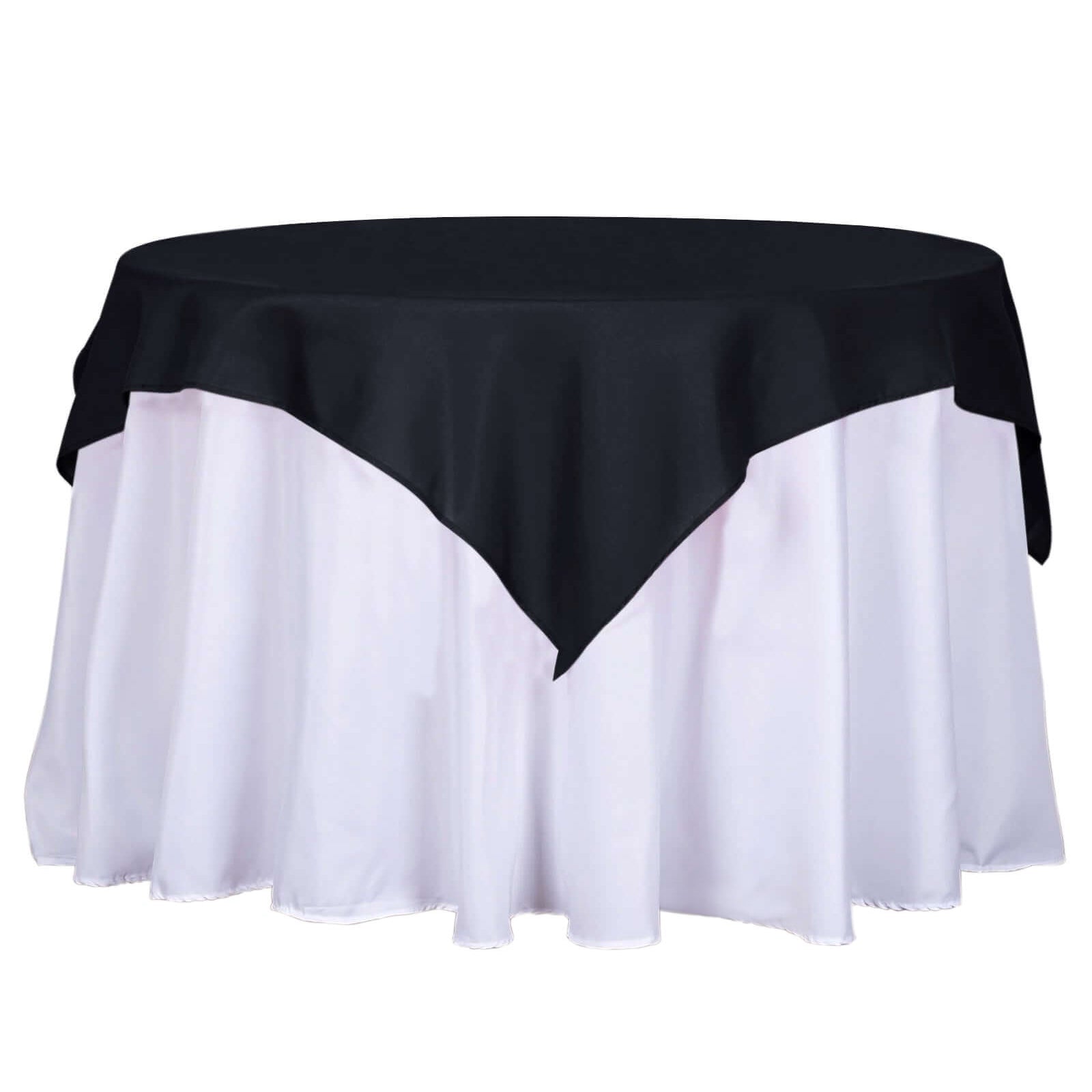 Black 54x54 Polyester Square Table Overlay - Durable & Wrinkle-Resistant for Events