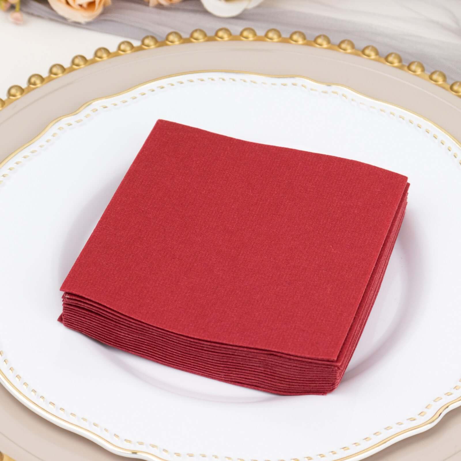 20-Pack Highly Absorbent Burgundy 5x5 Linen-Like Airlaid Napkins - Ideal for Events