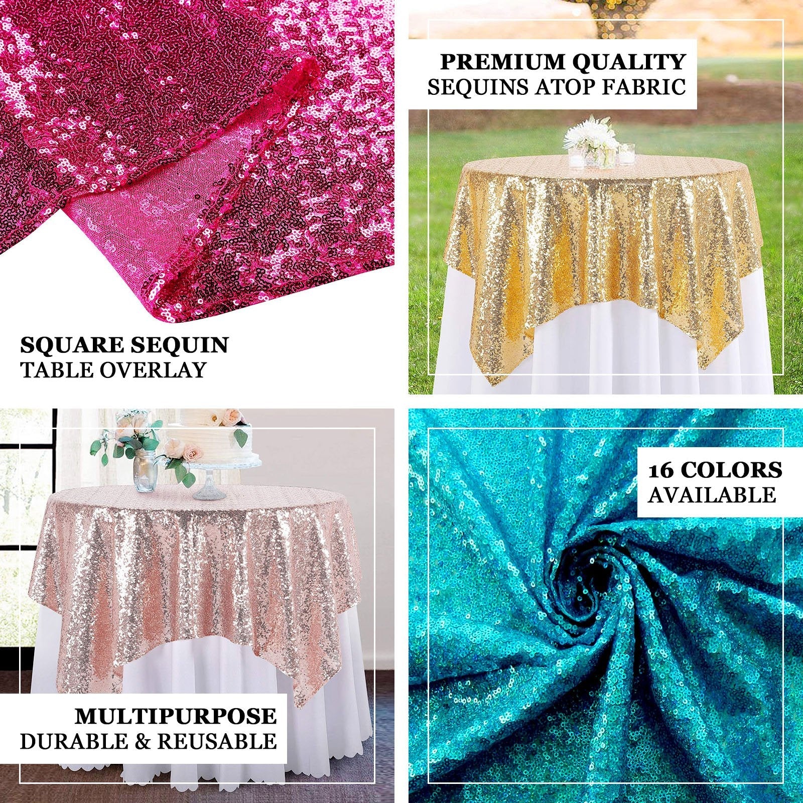 Sparkly Dusty Blue Sequin Square Table Overlay 72x72 - Ideal for Events