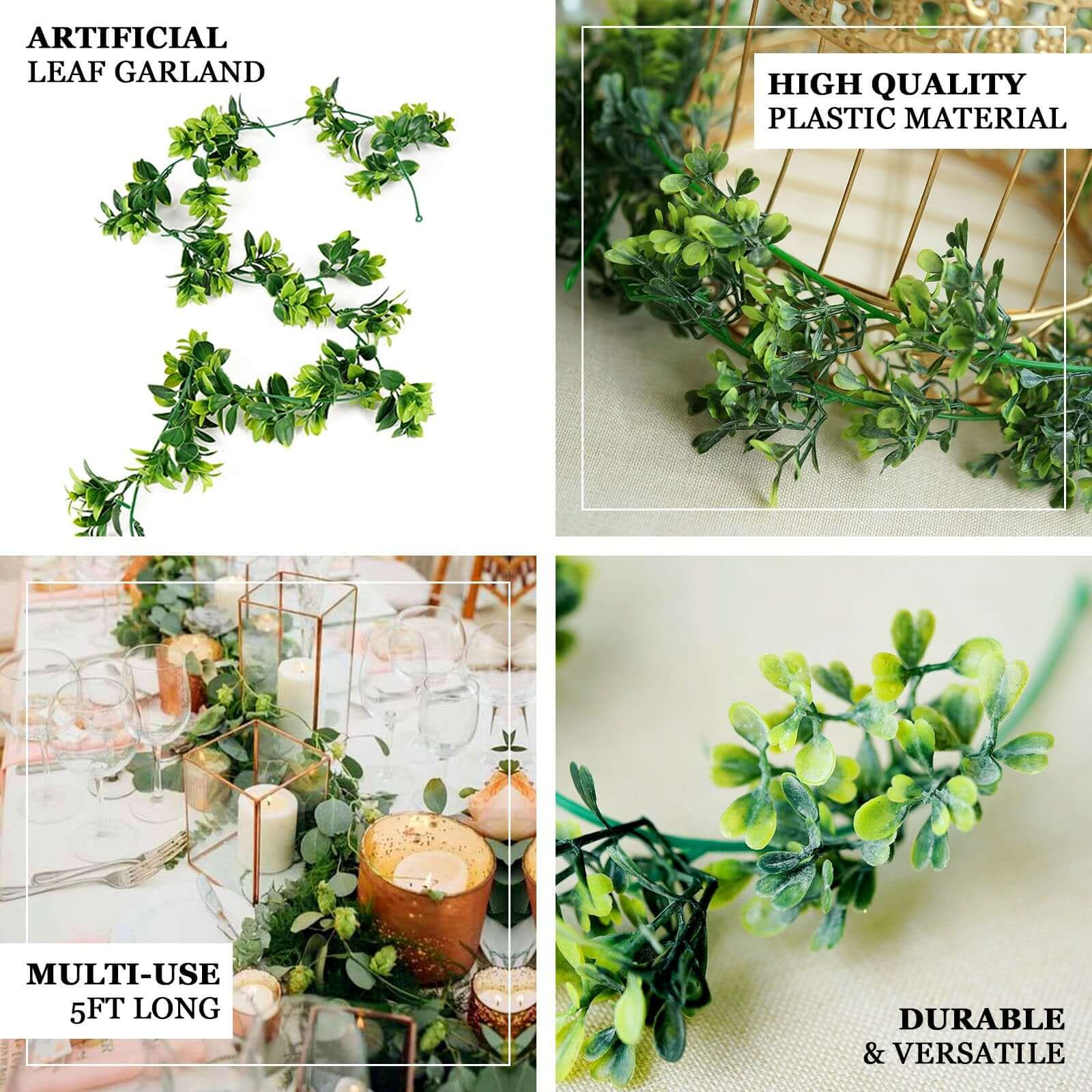 40-Foot Artificial Silk Cream Ranunculus and Eucalyptus Willow Leaf Garland - Ideal Decor