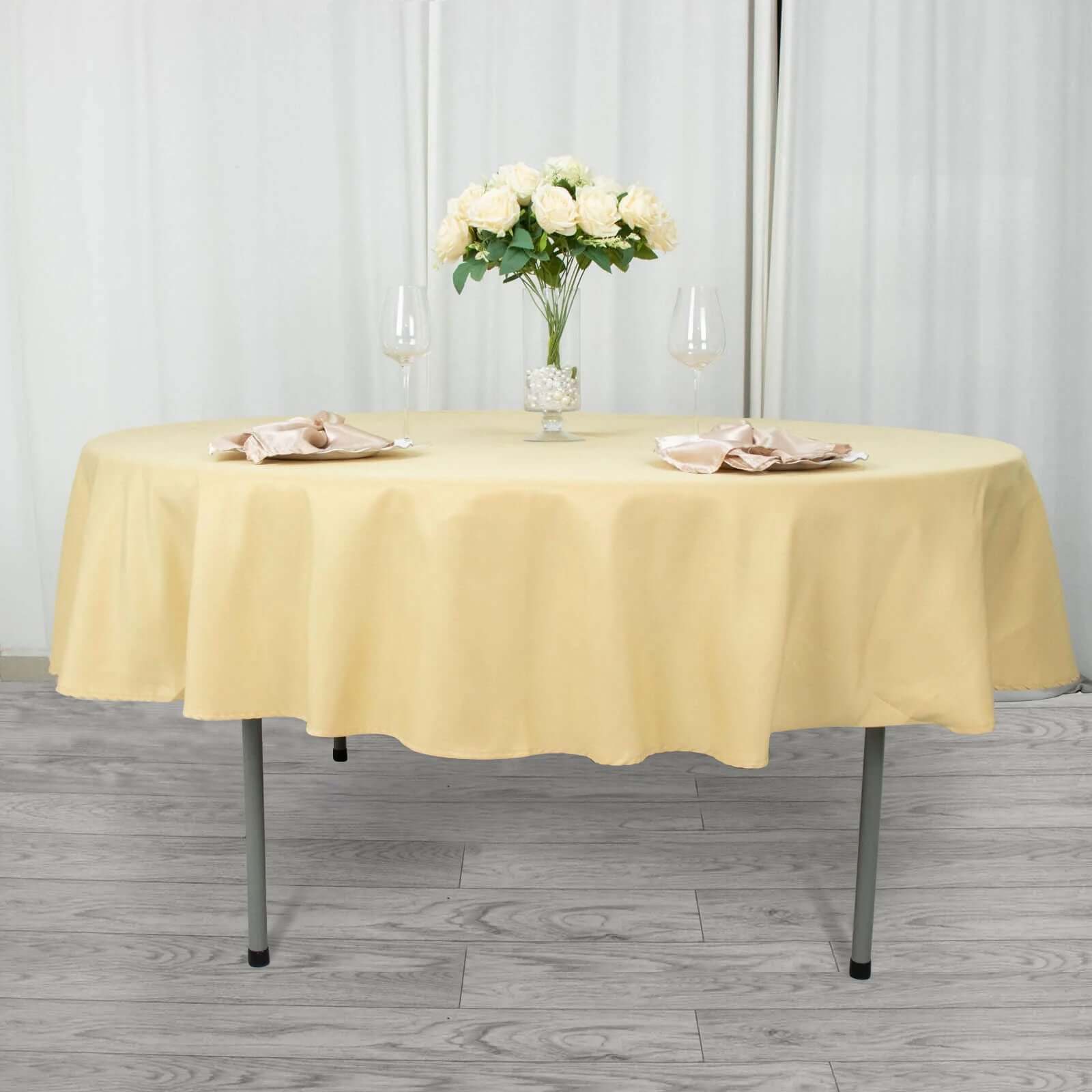 Exclusive 90" Champagne Round Tablecloth - Premium Polyester, Stain & Wrinkle Resistant