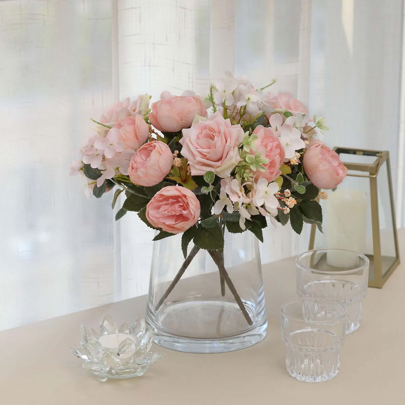 Hot Deal! 2 Pack Blush Silk Artificial Rose & Peony Floral Arrangements for Weddings and Home Decor