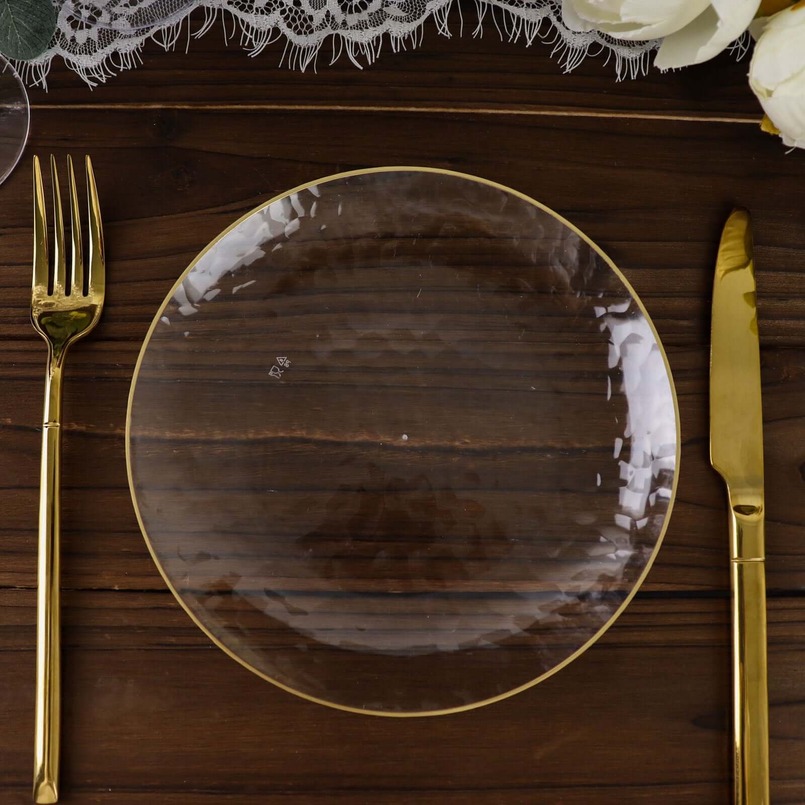 Hot Deal! 10-Pack Clear Plastic Round Dessert Plates with Hammered Gold Rim - Disposable & Modern