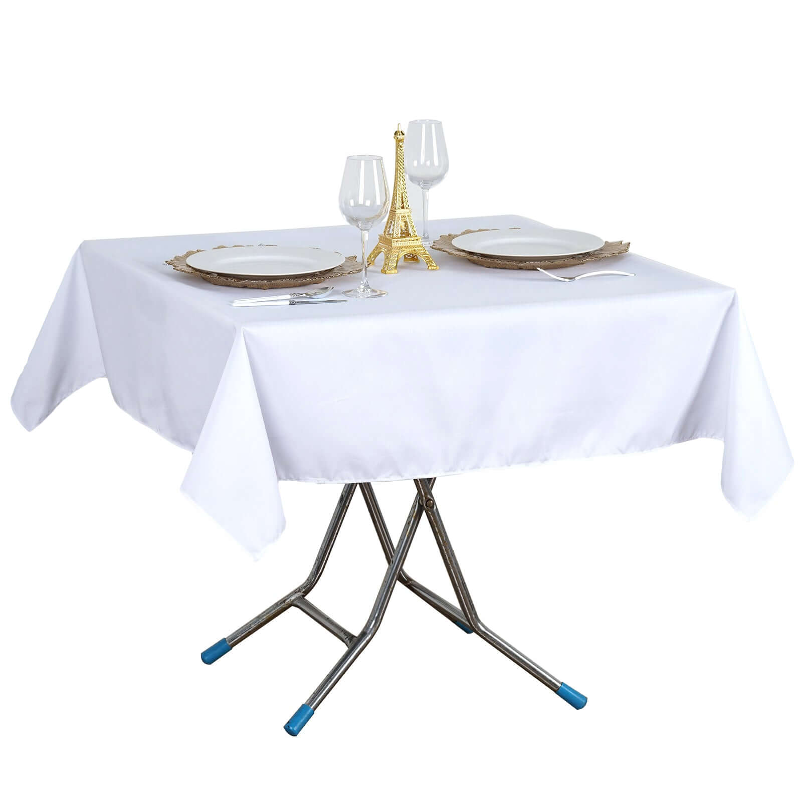 Get This Premium 54x54 White Polyester Square Tablecloth - Stain & Wrinkle Resistant for Weddings & Events