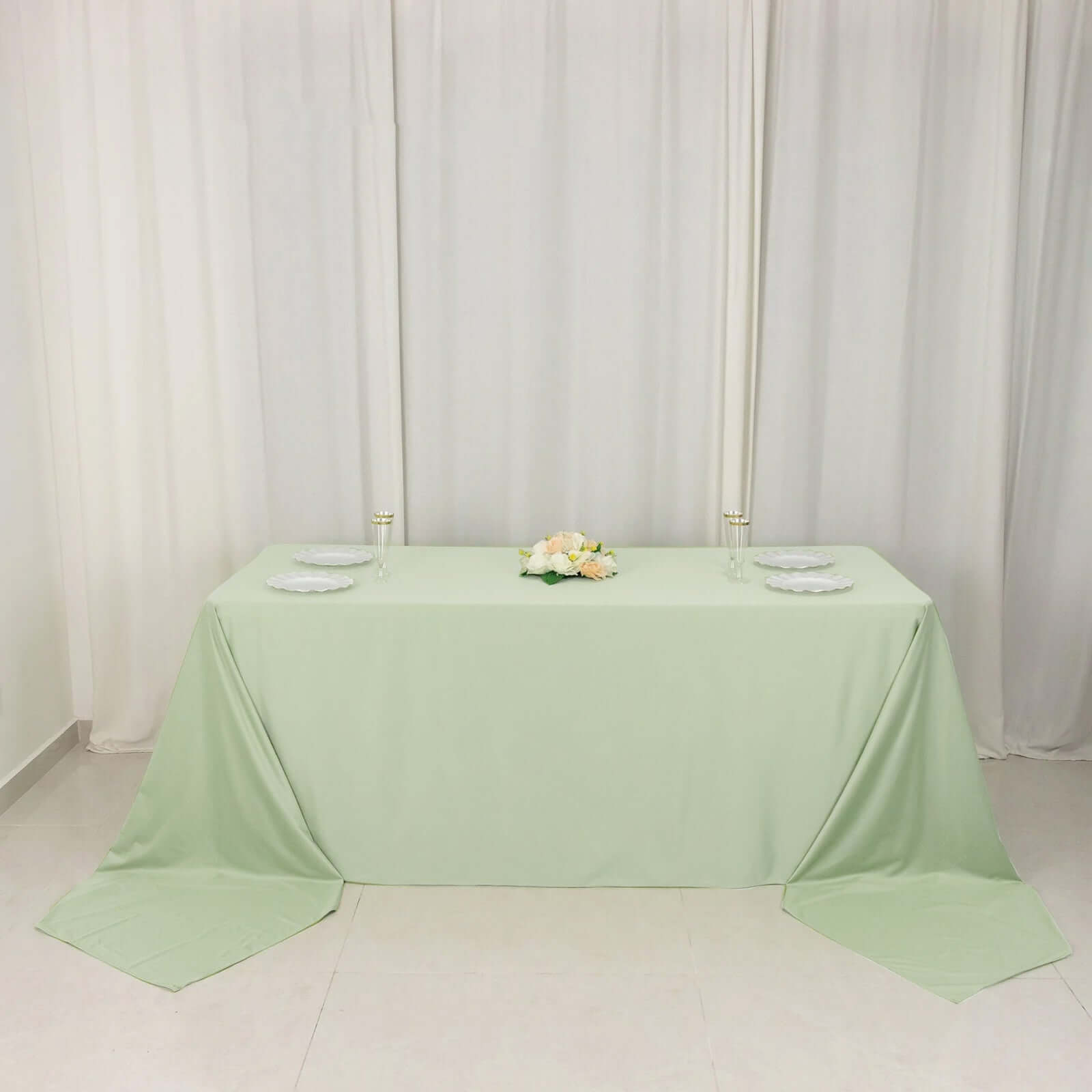 Sage Green Wrinkle-Free & Stain-Resistant Seamless Scuba Polyester 90x156 Tablecloth