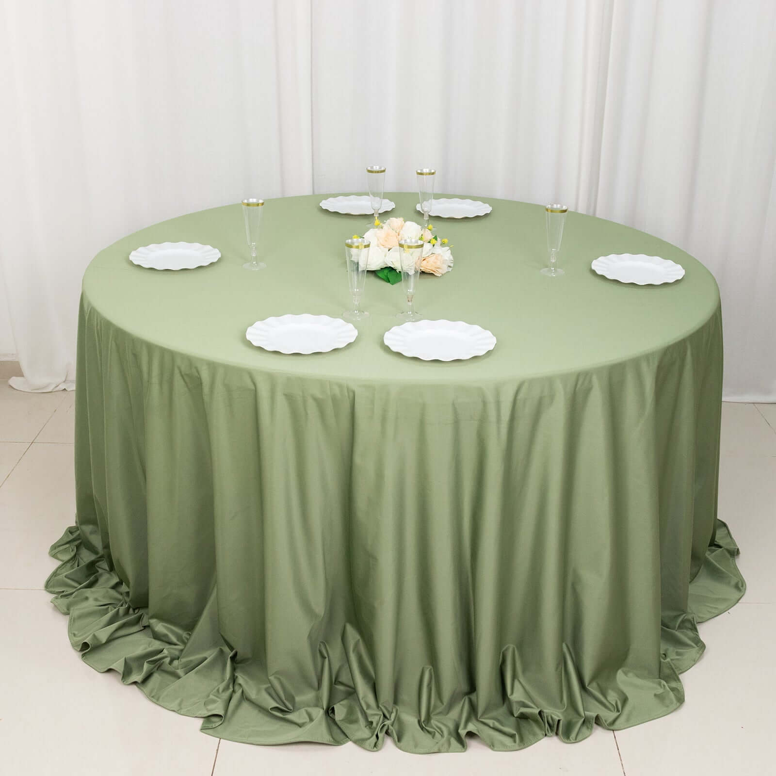 Dusty Sage Green 132' Round Scuba Tablecloth - Wrinkle & Stain Resistant