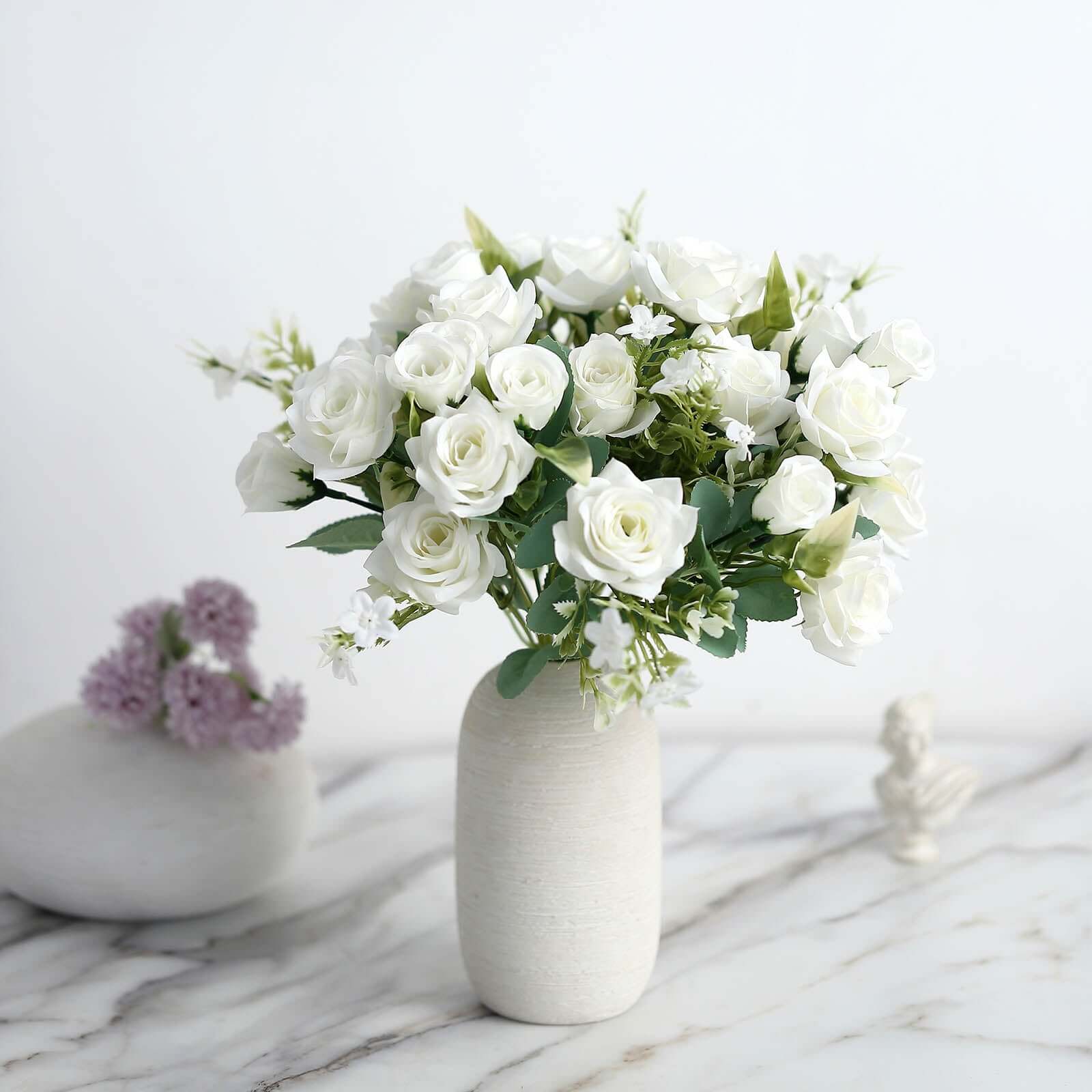 12-Inch Ivory Artificial Silk Rose Flower Bouquet with 4 Bushes, Ideal for Bridal Use