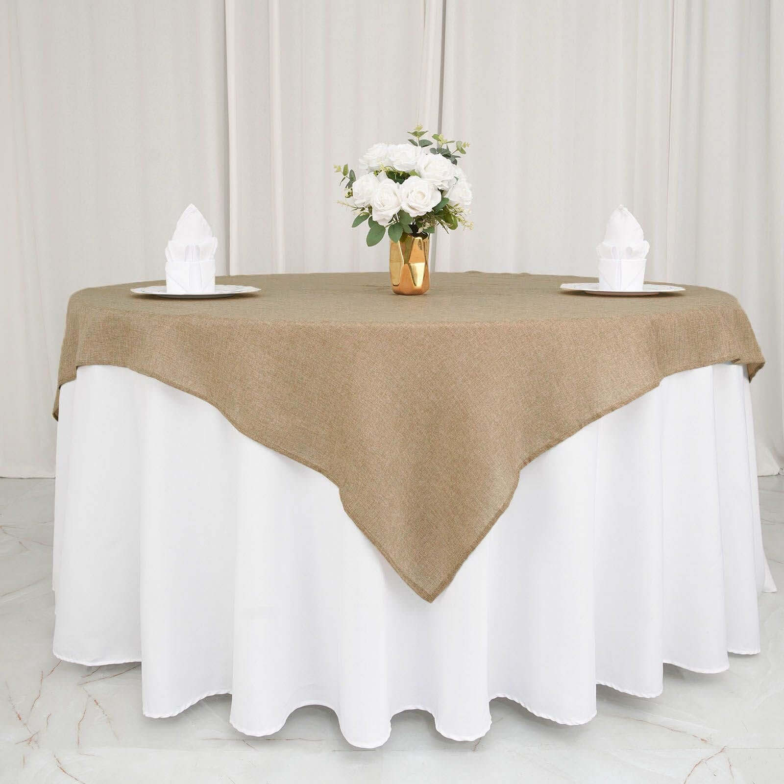 Discount! Natural Faux Jute Square Table Overlay Tablecloth 72x72 - Boho Chic for Vintage Celebrations