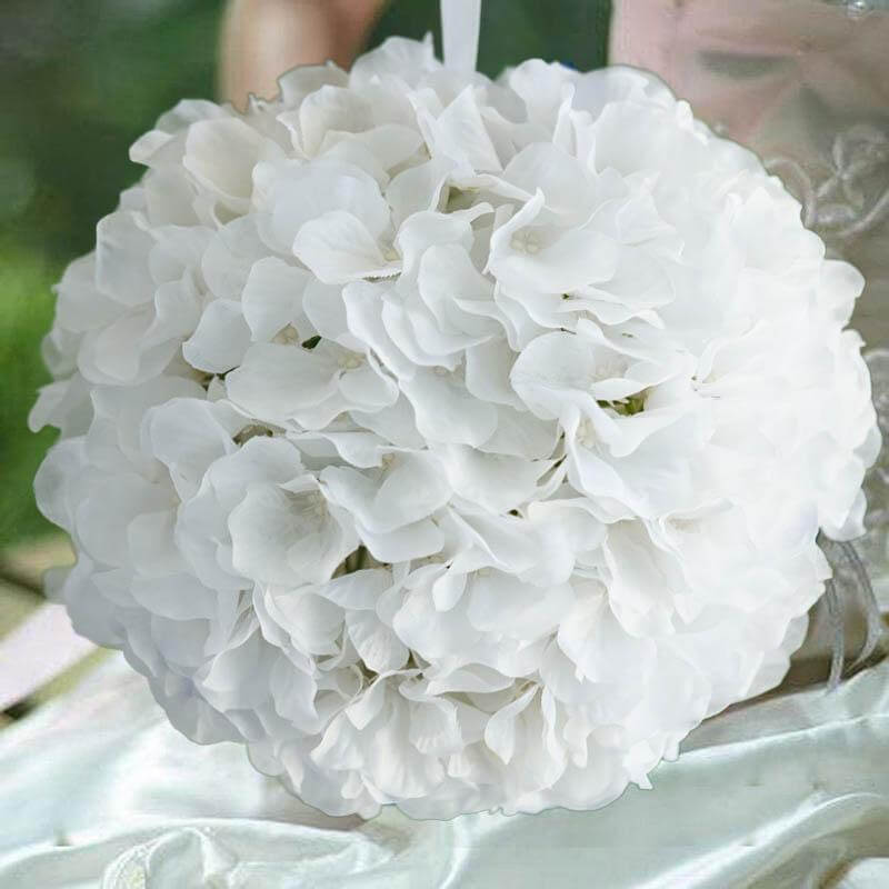 Set of 4 White Artificial Silk Hydrangea Kissing Flower Balls, 7-Inch Diameter