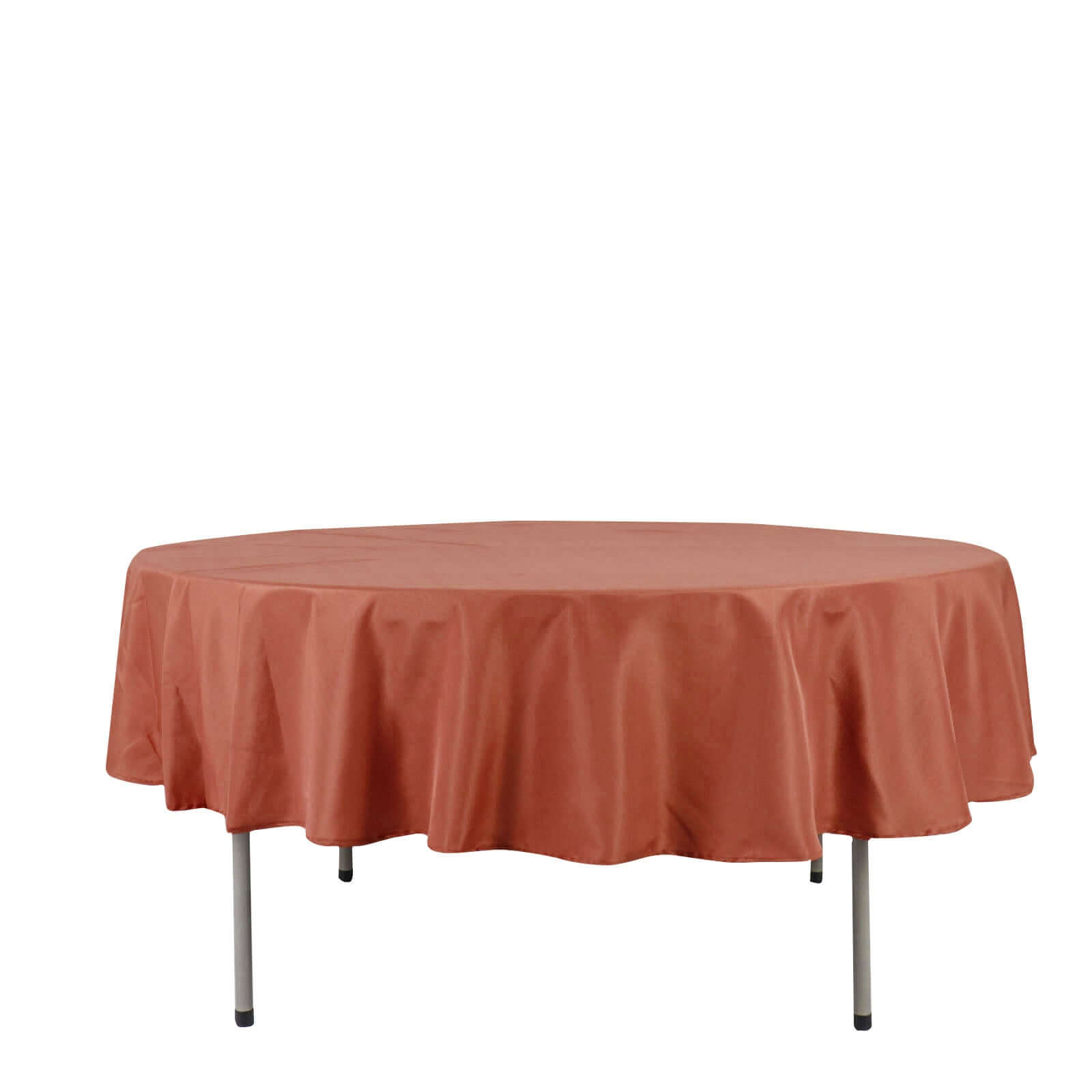 Hot! 90' Round Terracotta Polyester Tablecloth - Stain & Wrinkle Free