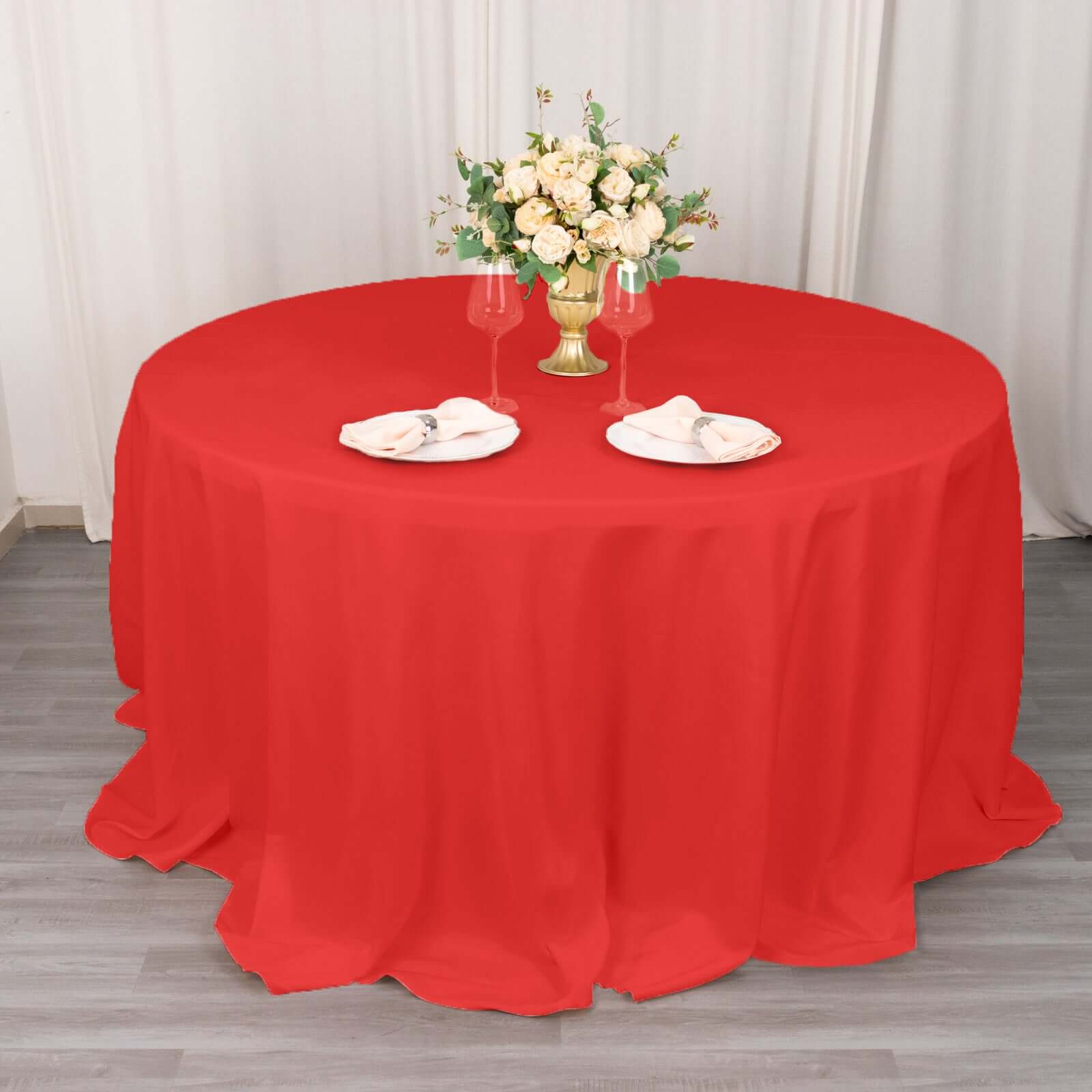 Hot! Seamless Red 132' Premium Polyester Round Tablecloth, 220GSM Wrinkle-Resistant