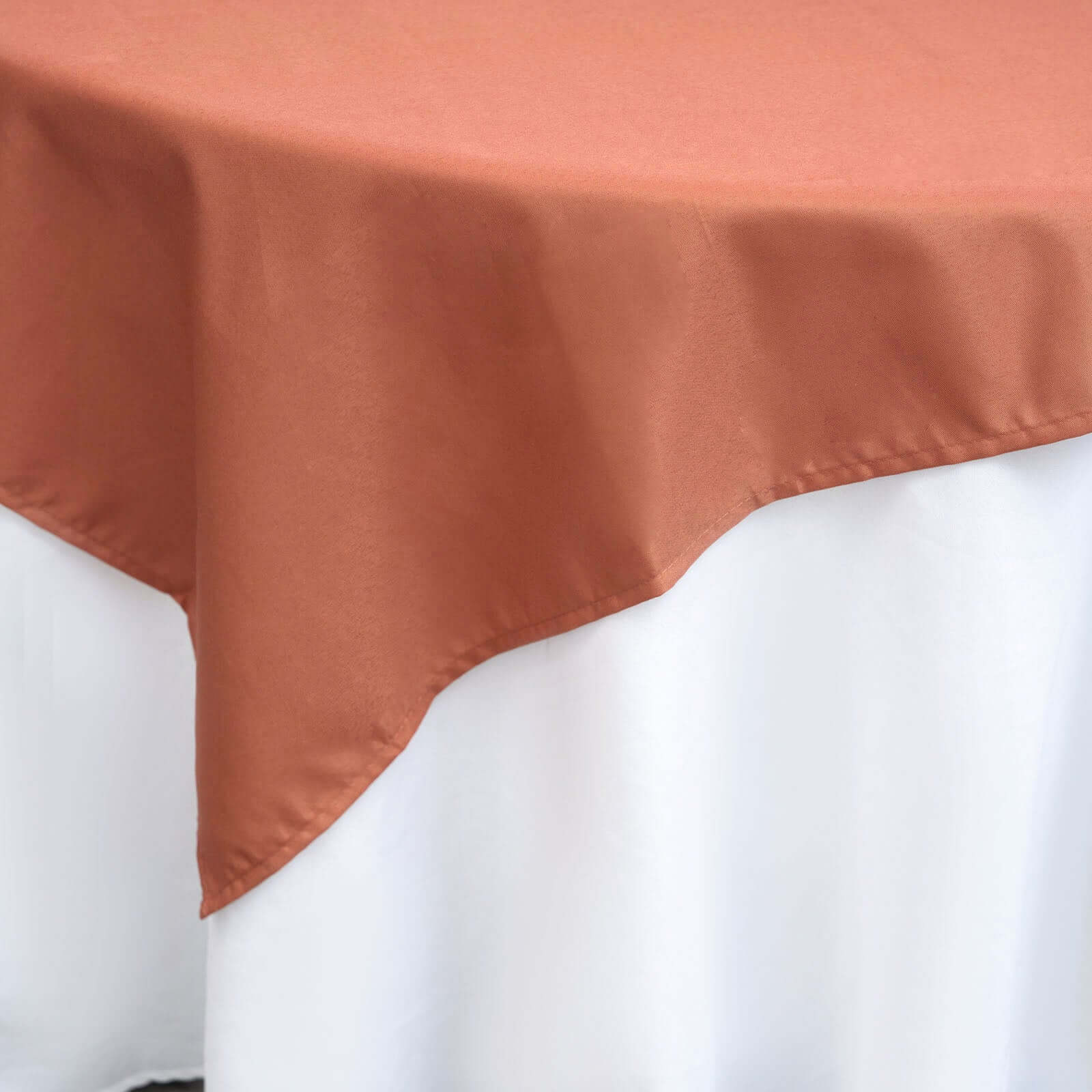 Wrinkle-Resistant & Durable 70x70 Polyester Square Table Overlay in Terracotta (Rust)