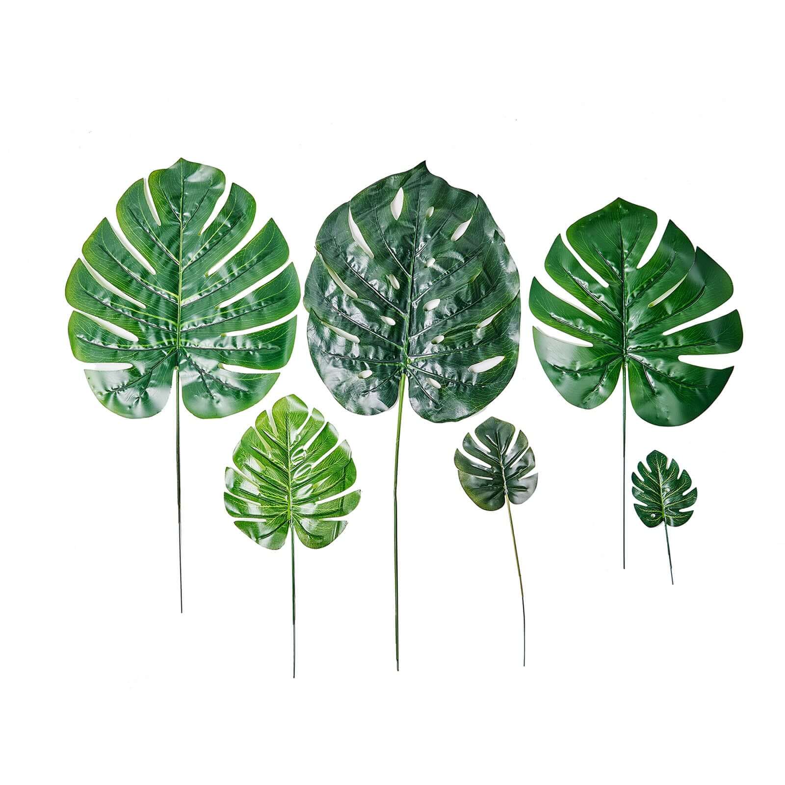 6-Piece Assorted Green High-Quality Silk Artificial Monstera Leaf Stems