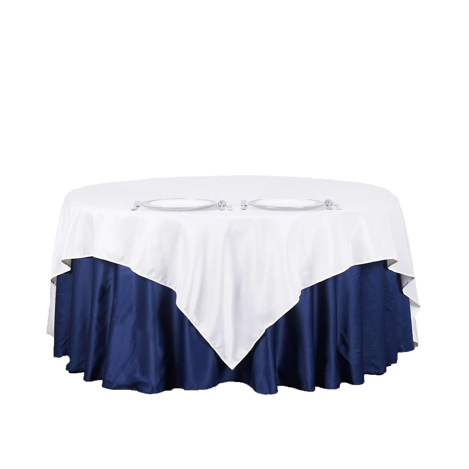 White Polyester 90x90 Square Table Overlay - Durable & Wrinkle-Free for Events