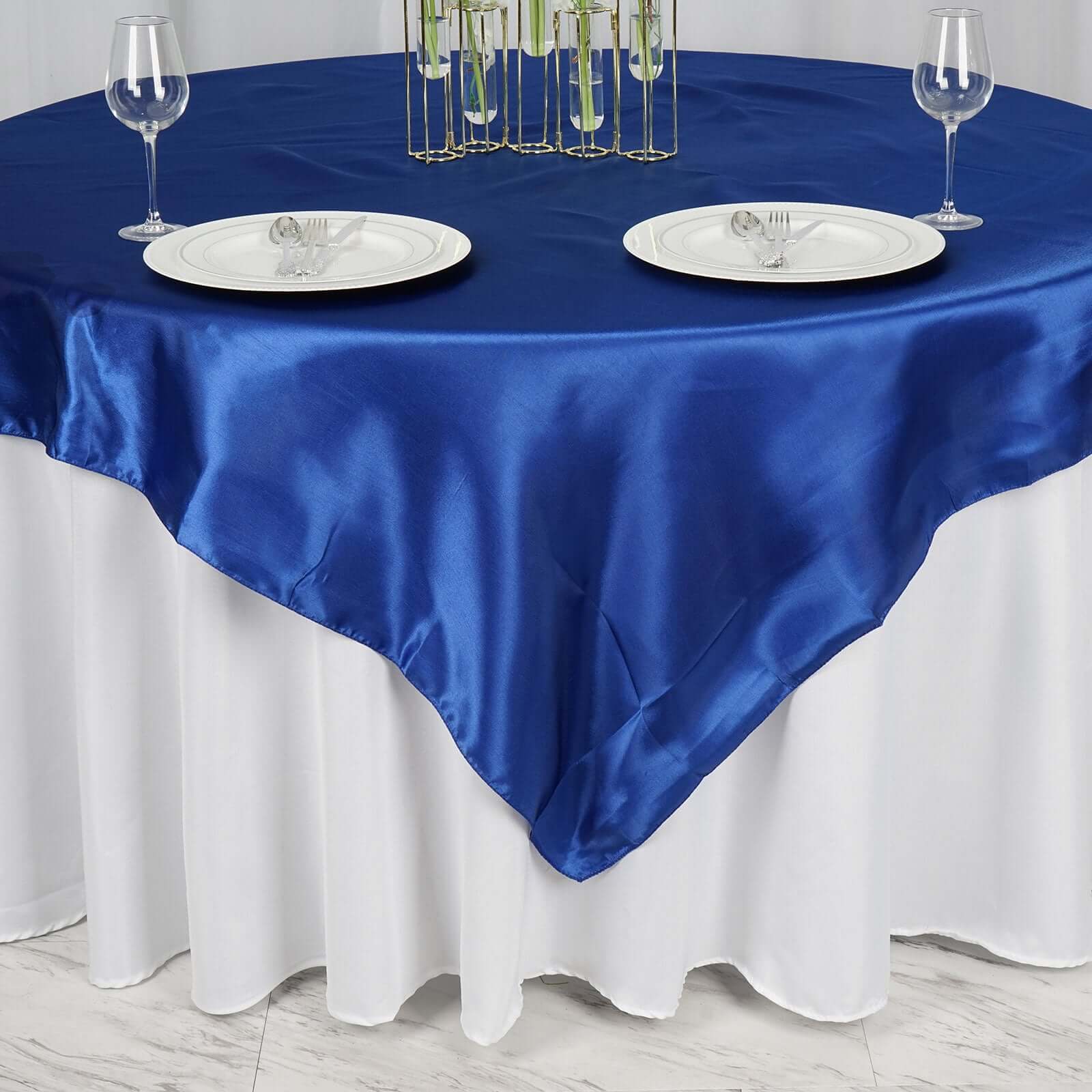 Royal Blue Satin 72x72 Square Table Overlay - Smooth Finish Table Cover for Events