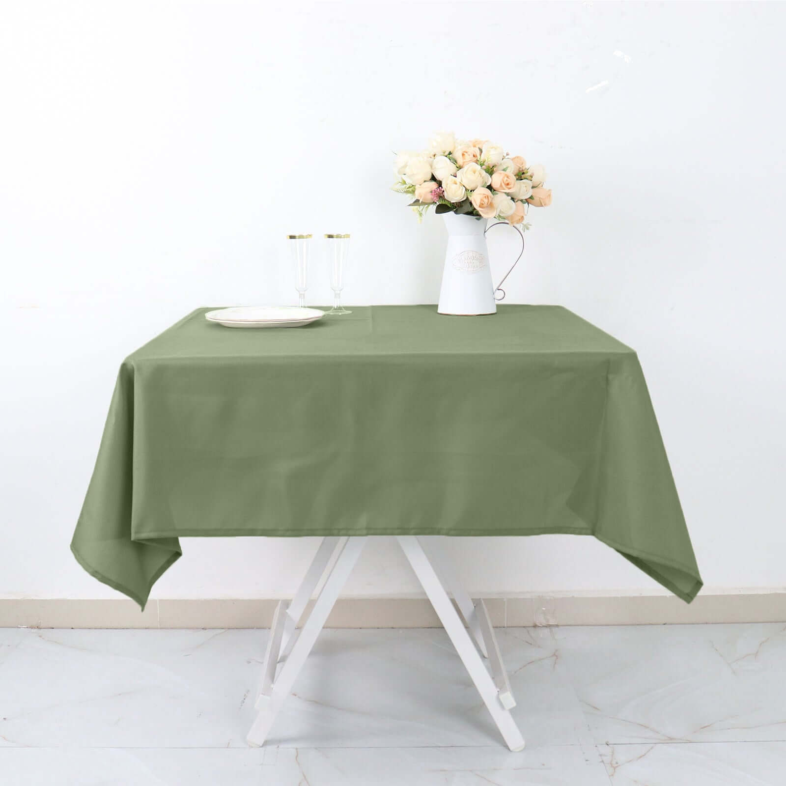 Wrinkle-Resistant & Durable 54x54 Polyester Square Tablecloth in Dusty Sage Green