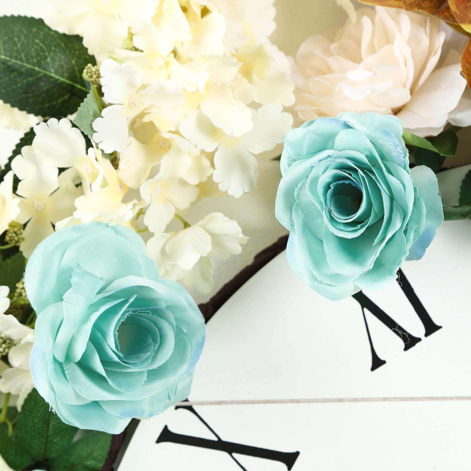 6ft Lifelike Aqua Turquoise Artificial Silk Rose Hanging Garland with 14 Flowers