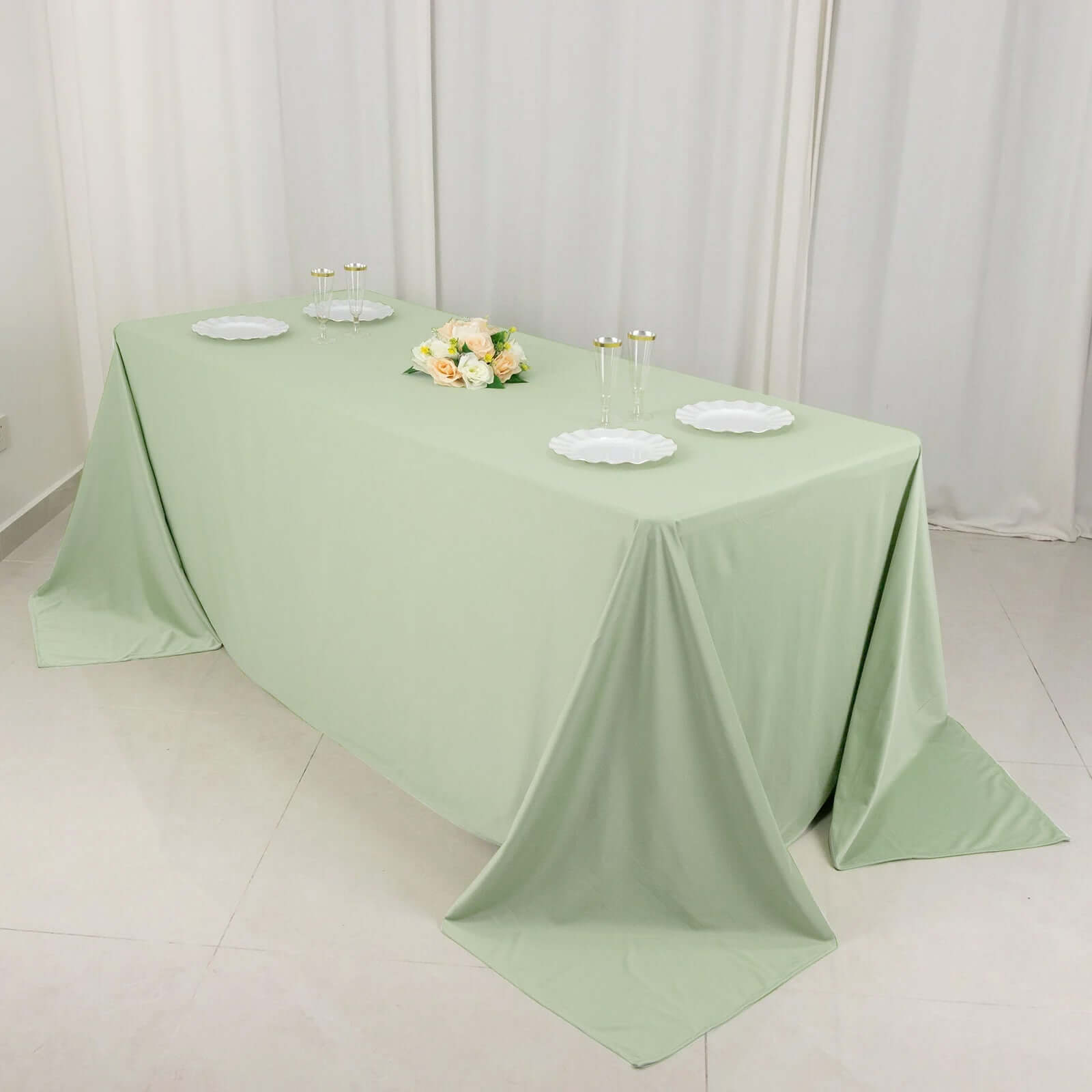 Premium Sage Green Scuba Polyester Rectangular Tablecloth - Wrinkle & Stain Free, Ideal for Events