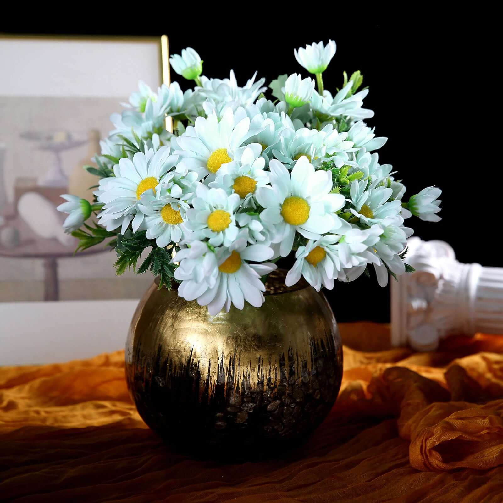 4 Artificial Light Blue Silk Daisy Flower Bouquet Branches with 11 Blooms