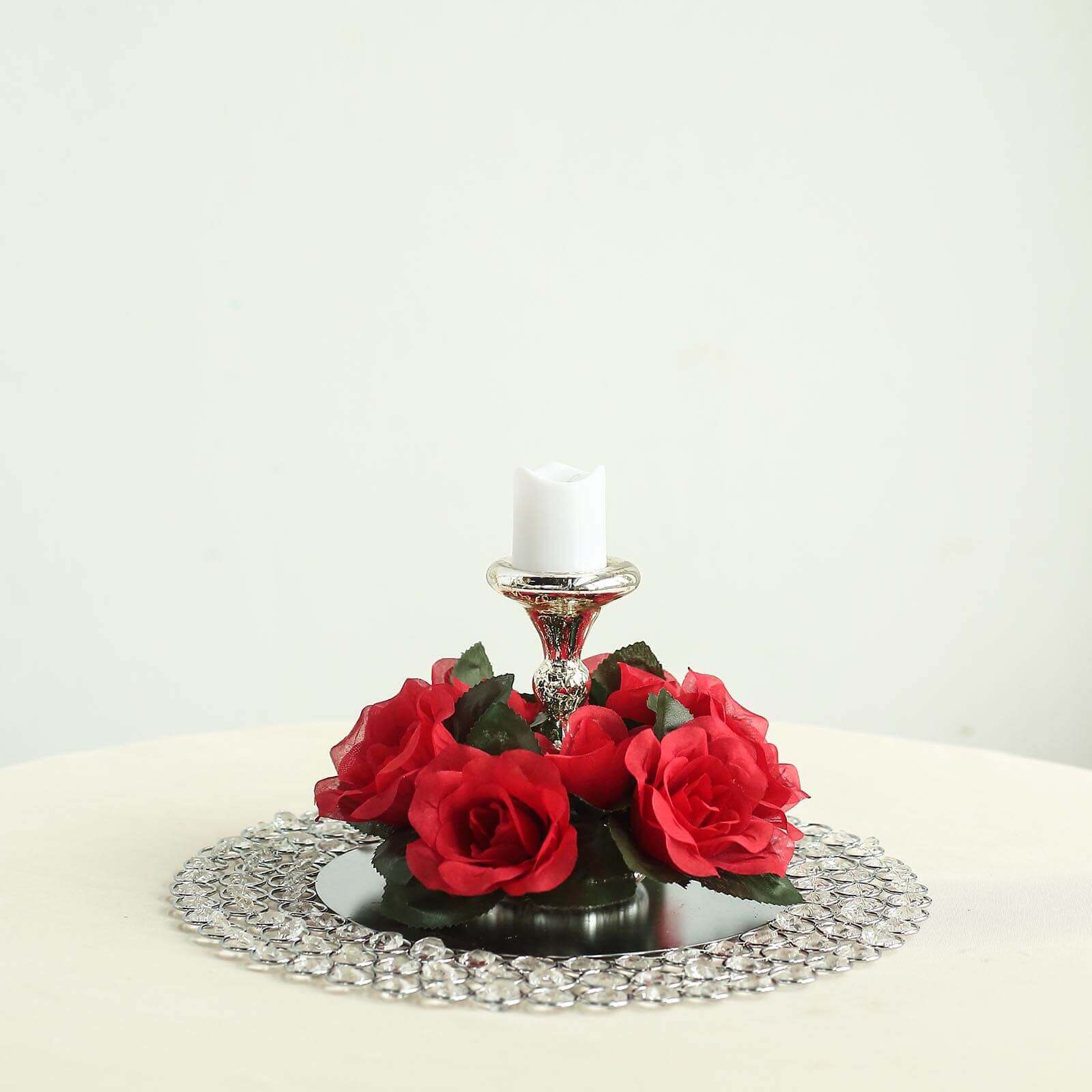 Hot Deal! 4-Pack Artificial Silk Floral Candle Rings with 3 Red Roses