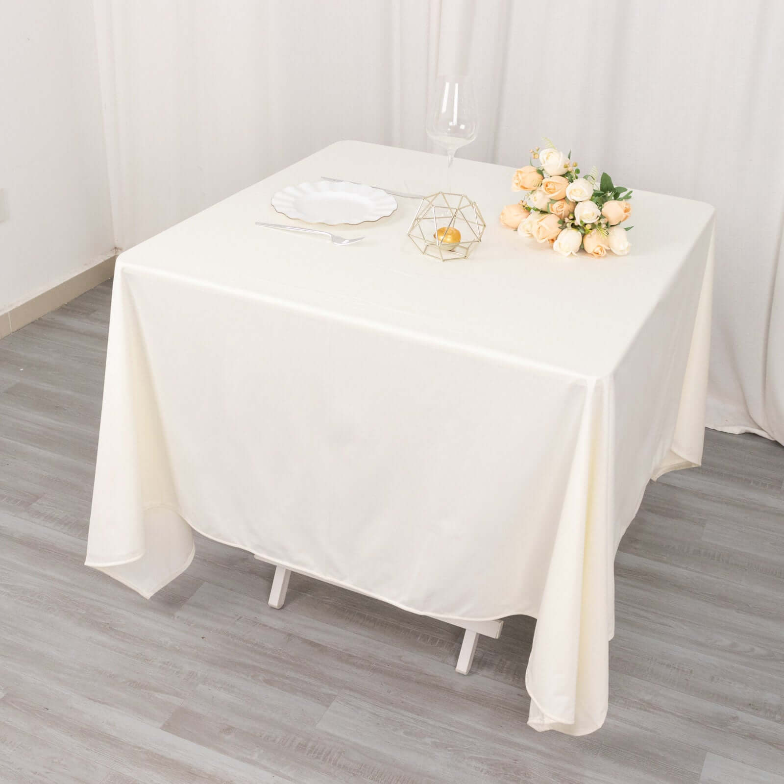 Exclusive Ivory 70x70 Wrinkle & Stain-Free Scuba Tablecloth - Premium Quality