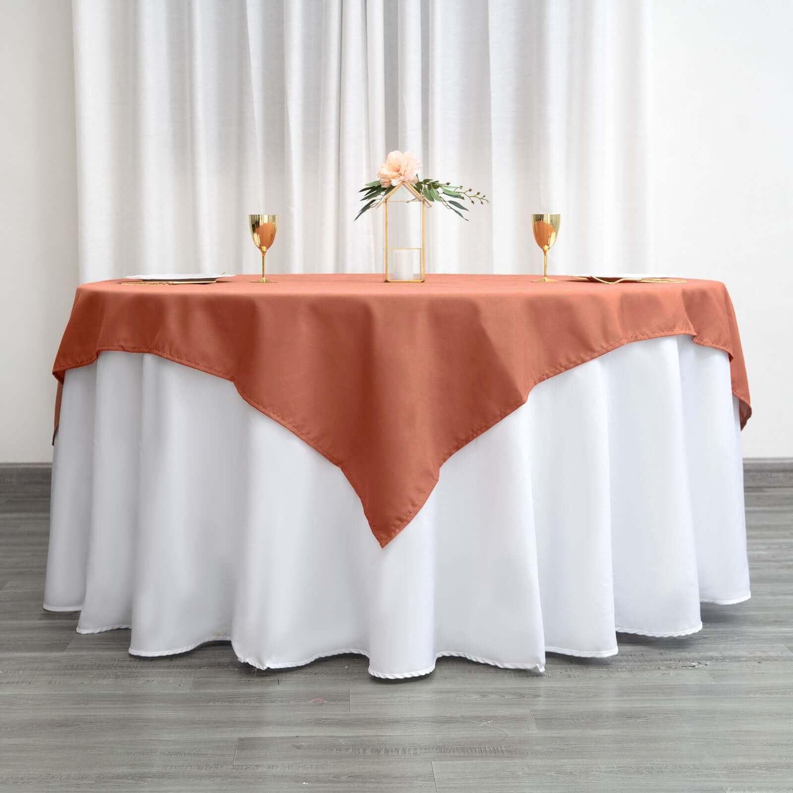 Wrinkle-Resistant & Durable 70x70 Polyester Square Table Overlay in Terracotta (Rust)