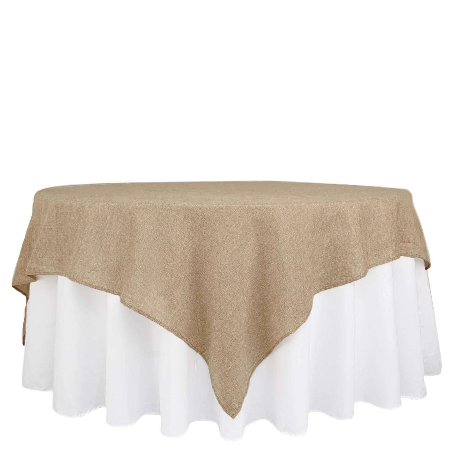 Hot Sale! Natural Faux Burlap 90x90 Square Table Overlay for Stylish Boho - Chic Celebrations