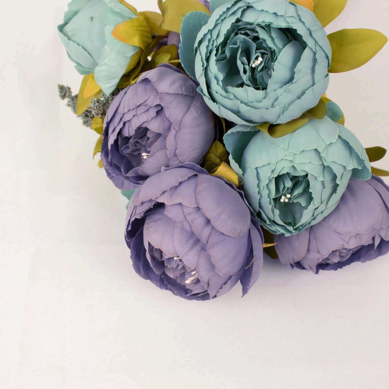 Hot Deal! 2-Pack 19-Inch Dusty Blue Artificial Peony Flower Bouquets for Weddings and Decor