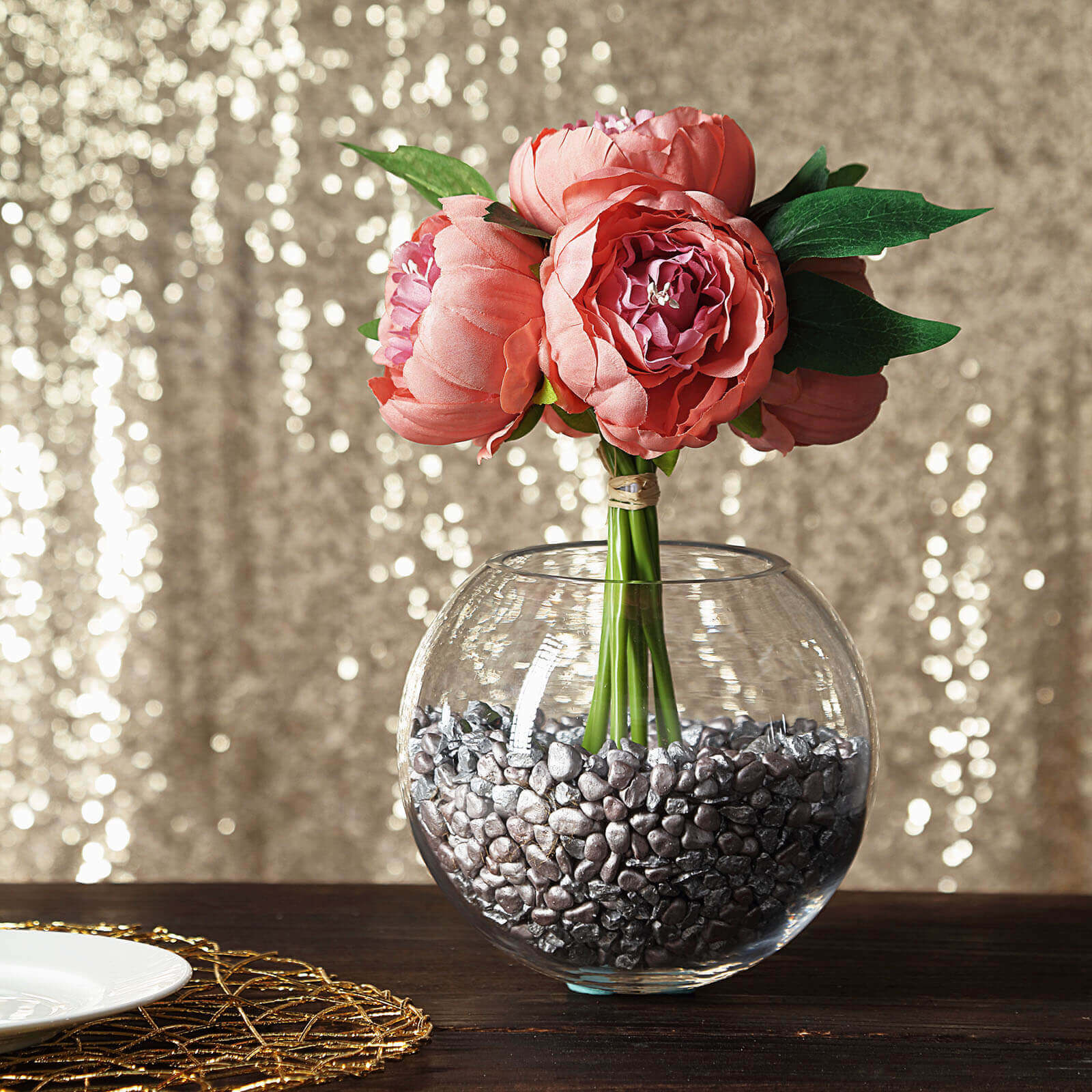 Hot! 5-Head Dusty Rose Artificial Silk Peony Bouquet