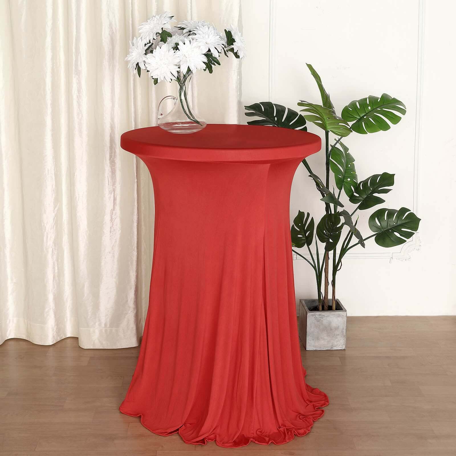 Hot Deal! Red Heavy Duty Spandex Wavy Cocktail Table Cover