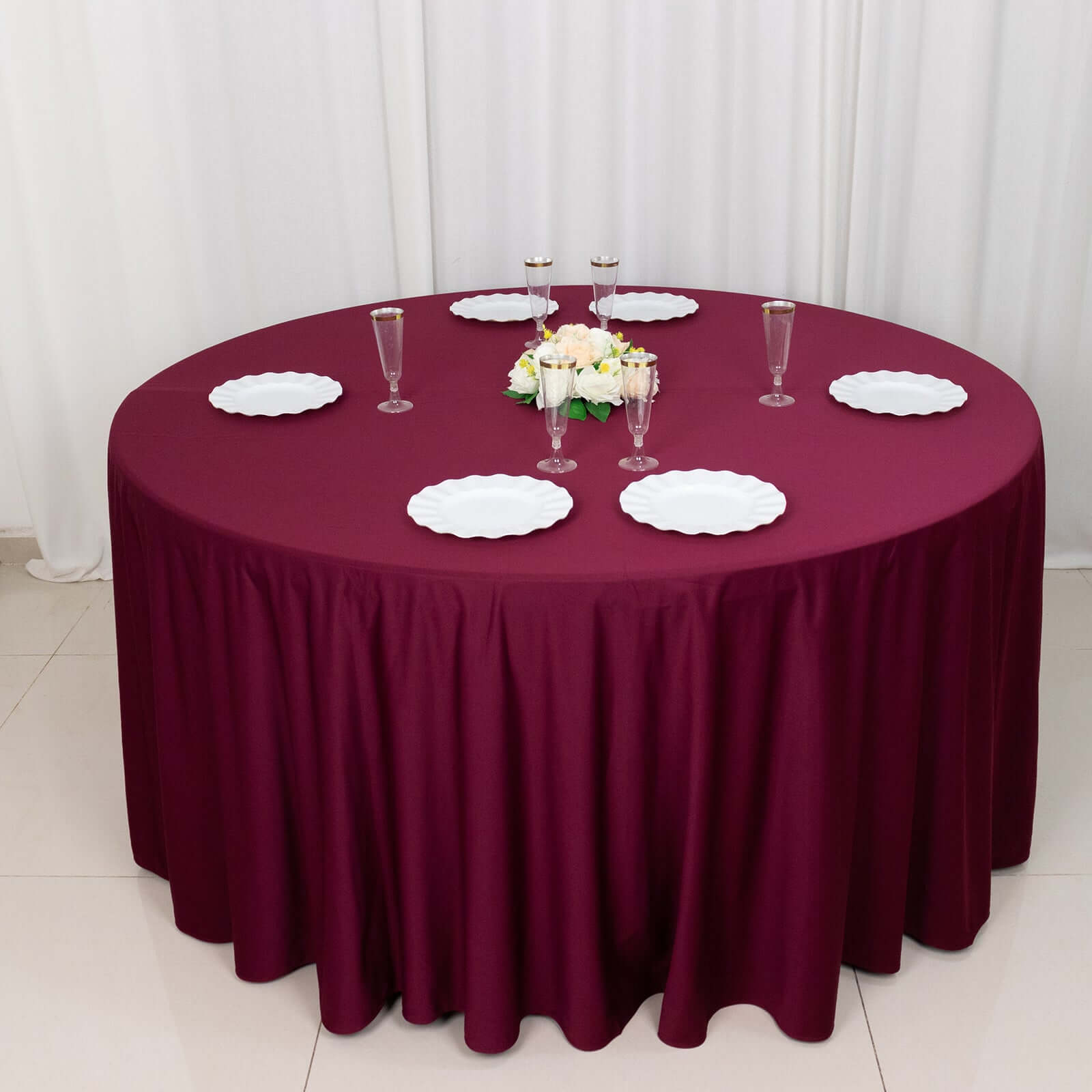 Exclusive Burgundy 120' Scuba Round Tablecloth - Wrinkle & Stain Resistant