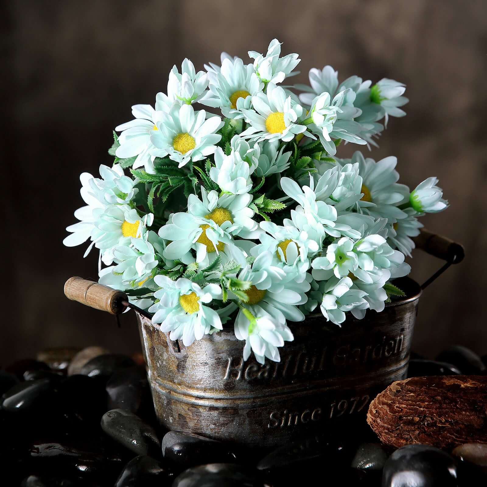 4 Artificial Light Blue Silk Daisy Flower Bouquet Branches with 11 Blooms