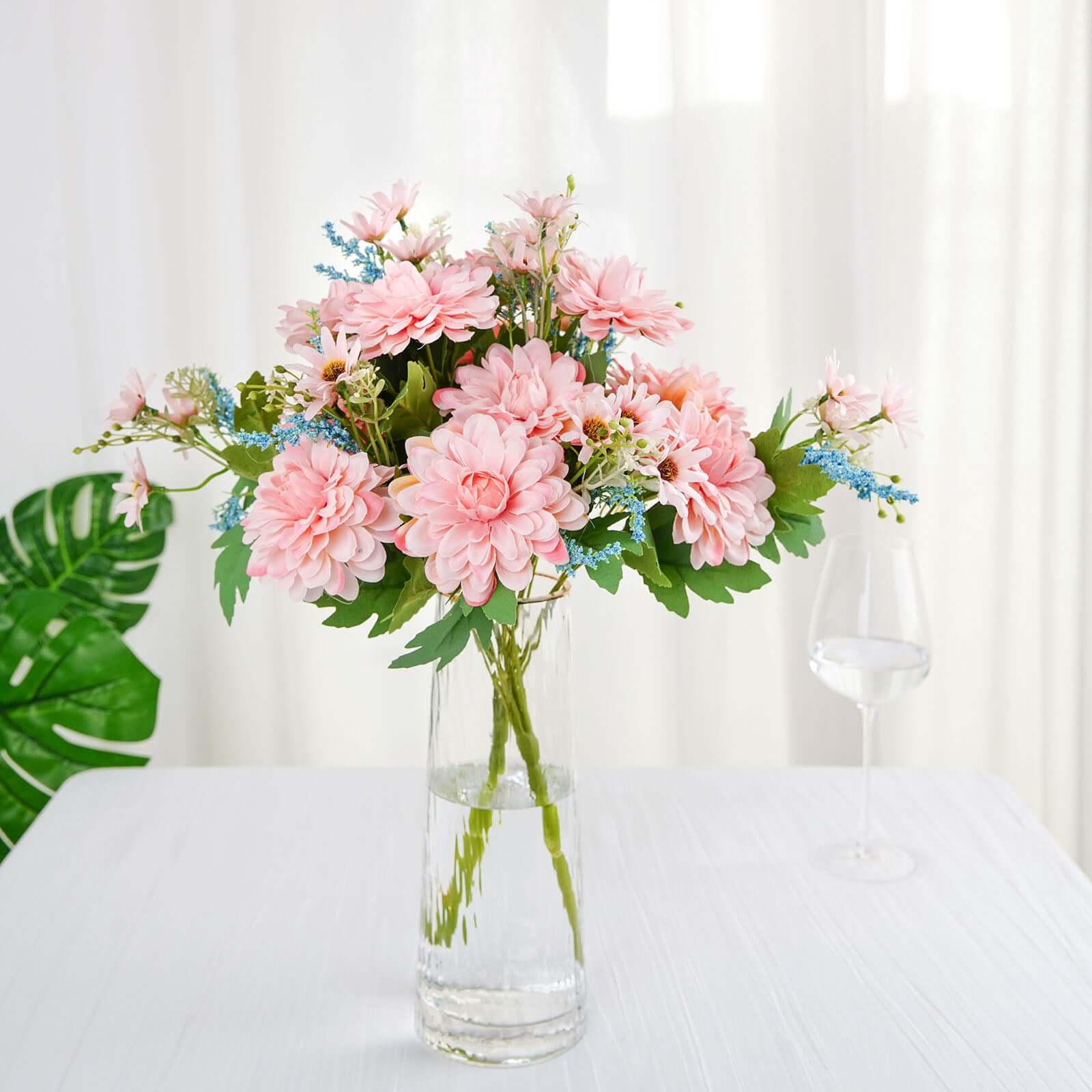 2-Bush Blush Blue Artificial Silk Dahlia Bouquet - Perfect for Any Occasion