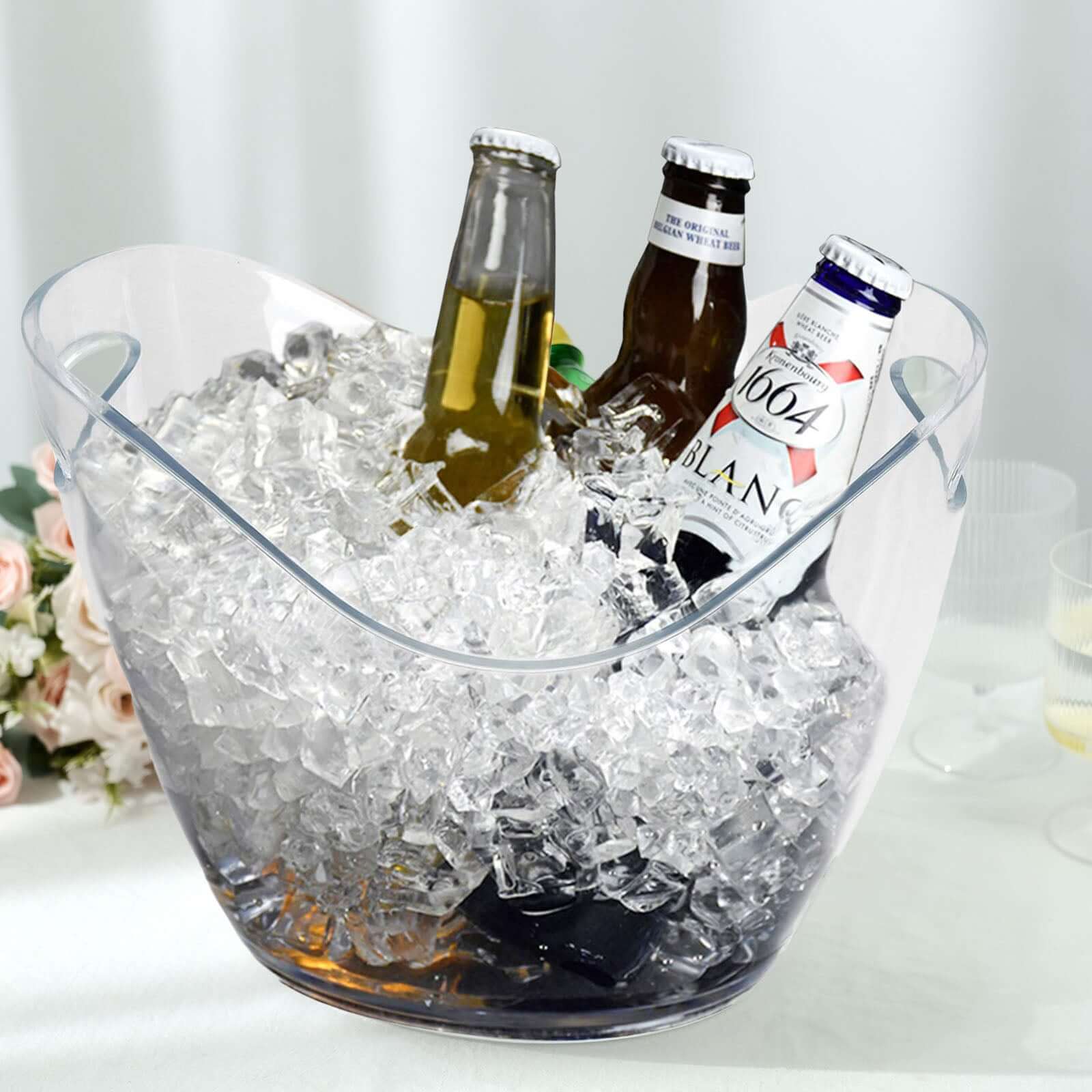 Large Capacity Clear Plastic Boat Shaped Party Ice and Drinks Bucket - 7 Liter for Indoor & Outdoor Gatherings