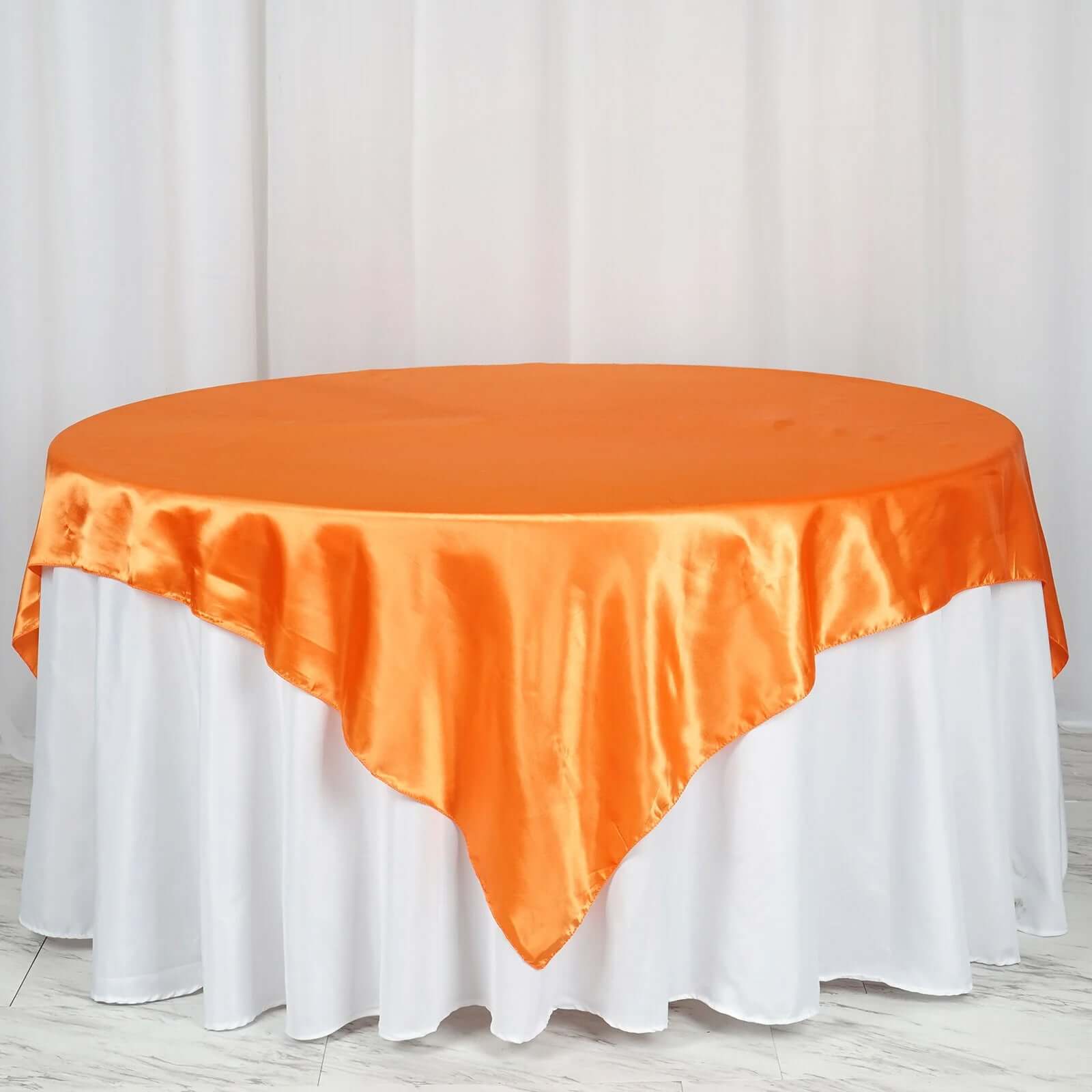 Orange 72x72 Satin Square Table Overlay with Smooth Finish