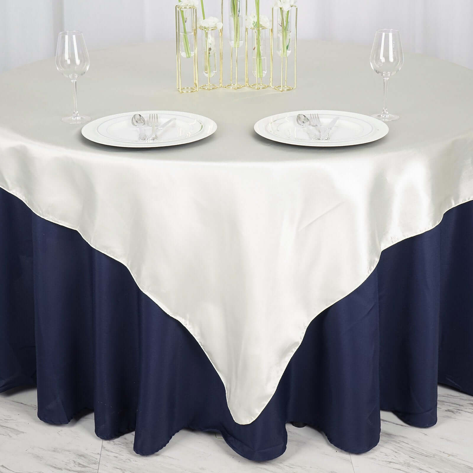 Ivory 72x72 Satin Square Table Overlay with Smooth Finish