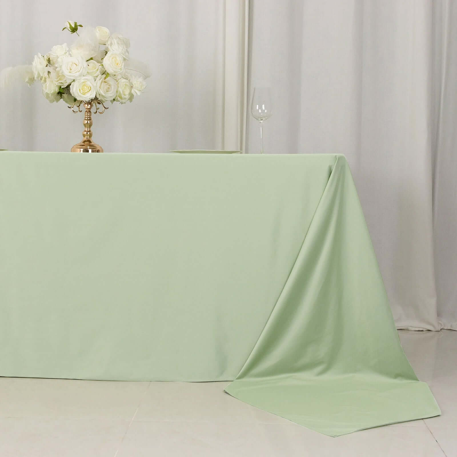 Sage Green Wrinkle-Free & Stain-Resistant Seamless Scuba Polyester 90x156 Tablecloth