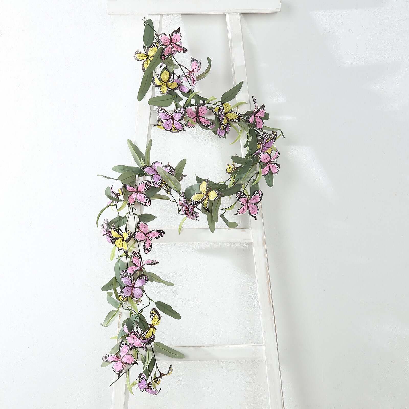 3-Piece Set of 6ft Artificial Butterfly Garland with Willow Greenery and Faux Flowers