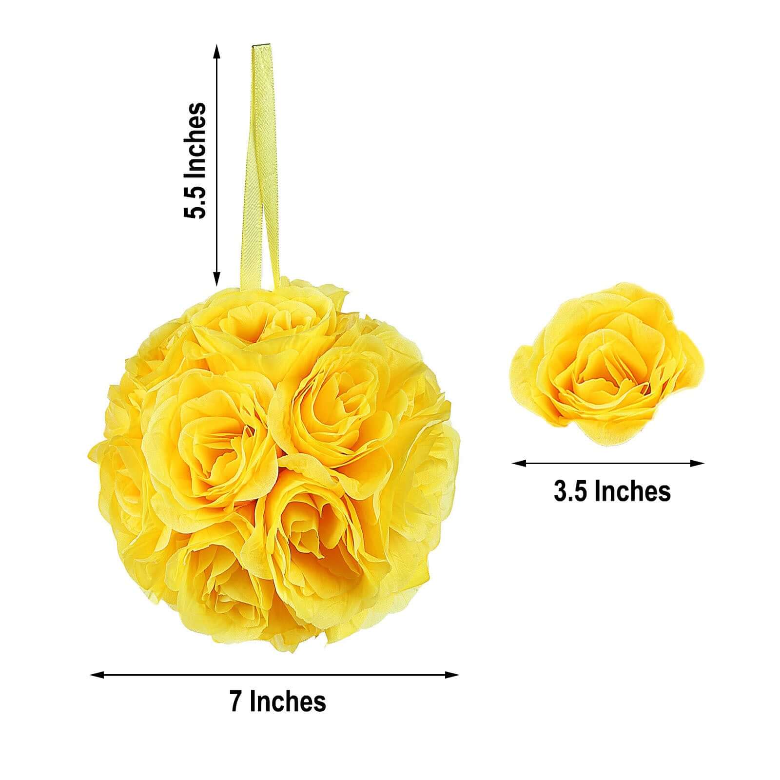 2-Pack 7-Inch Yellow Artificial Silk Rose Kissing Balls, Ideal Faux Flower Decor for Parties