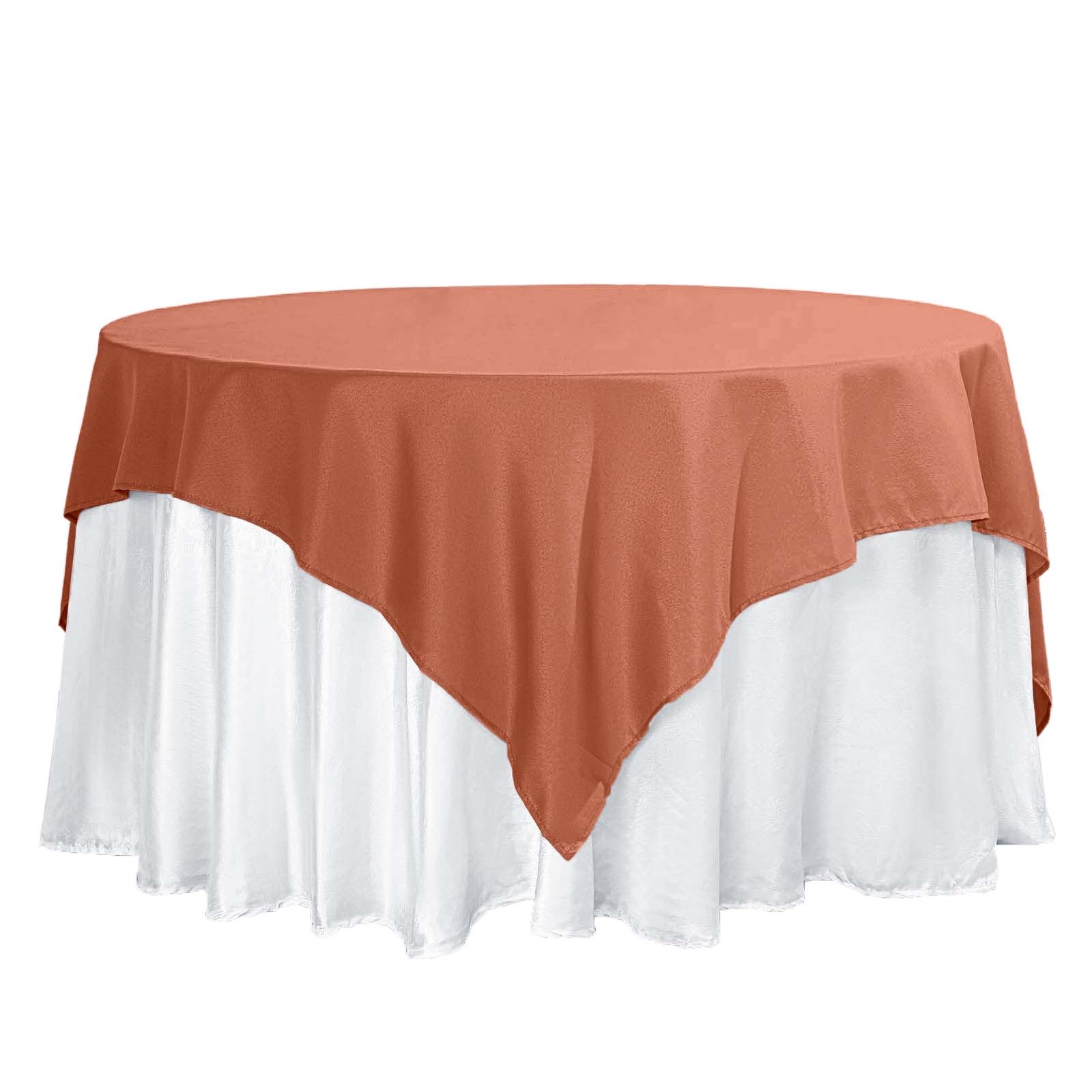 Wrinkle-Resistant & Durable 70x70 Polyester Square Table Overlay in Terracotta (Rust)