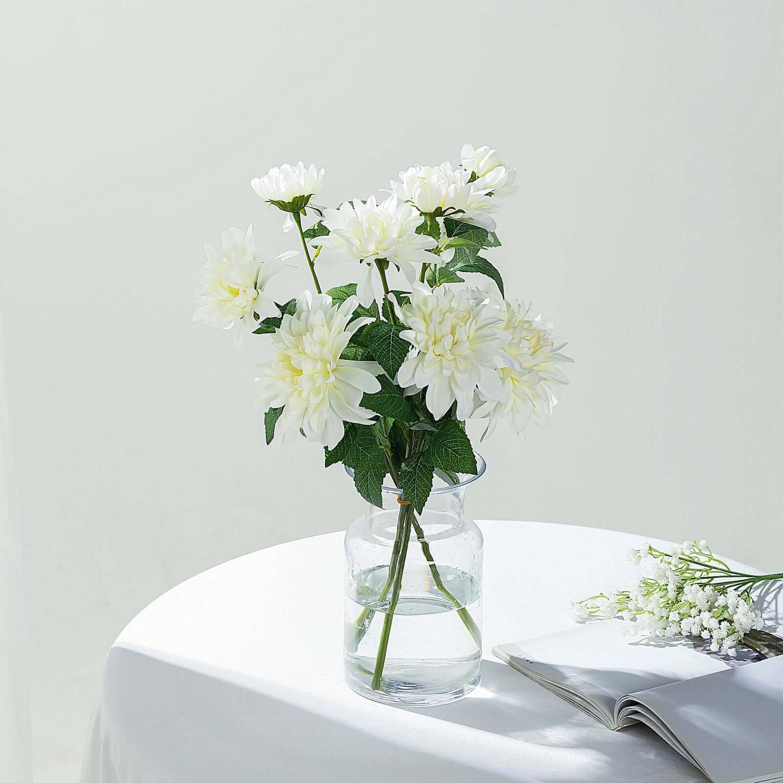 30-Inch Tall Ivory Silk Faux Dahlia Flower Stems for Stunning Arrangements